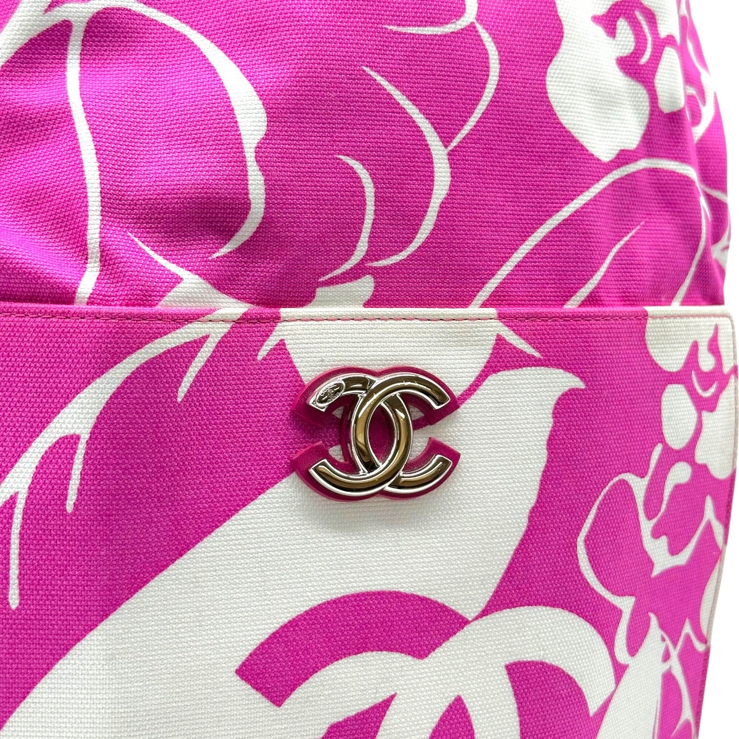 Chanel One Shoulder Floral Print Backpack Pink White
