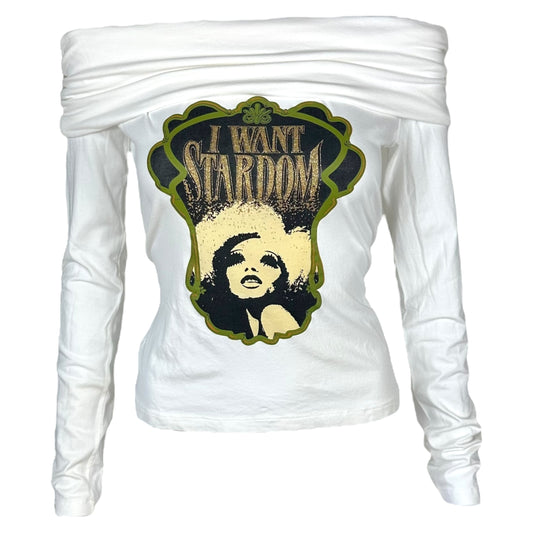 D&G Dolce & Gabbana 'I Want Stardom' Off Shoulder Graphic Tee