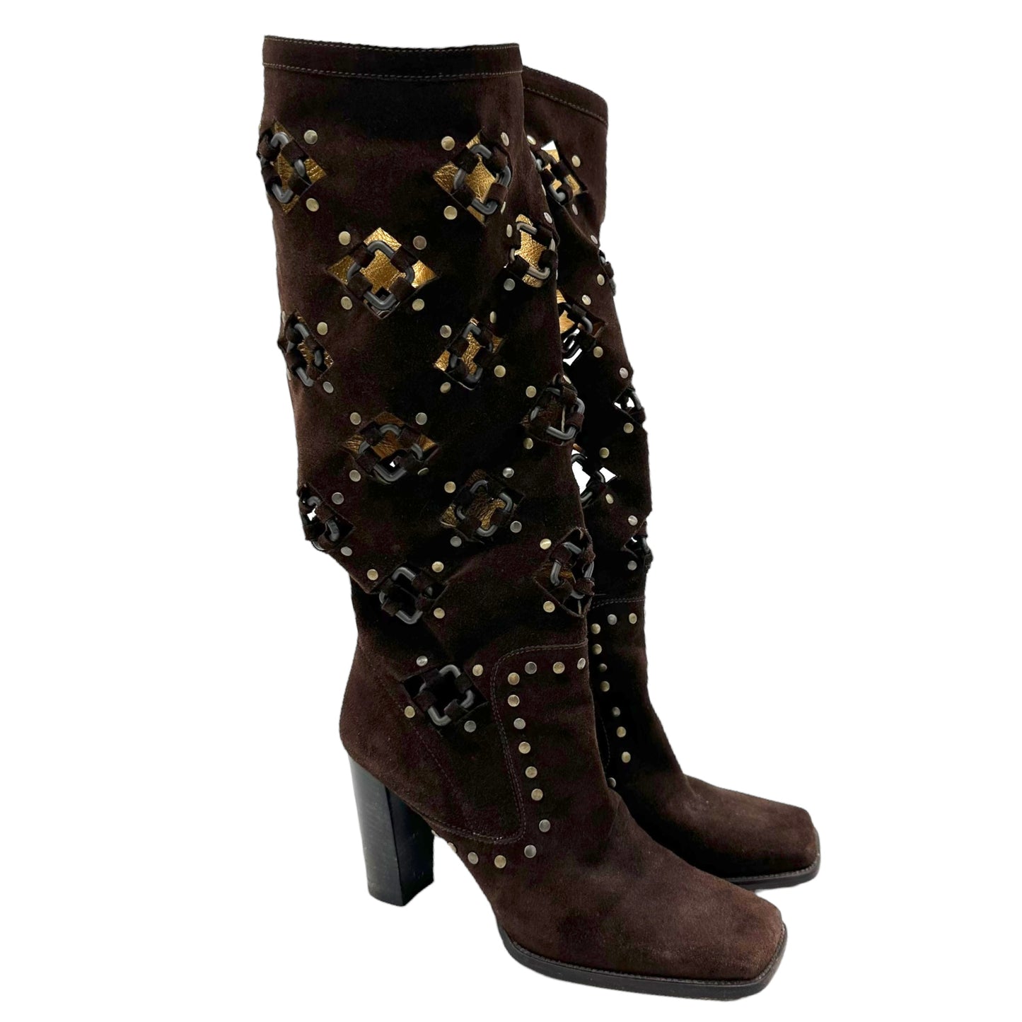 Dolce & Gabbana Brown Suede Studded Boots - Outfit Repeater