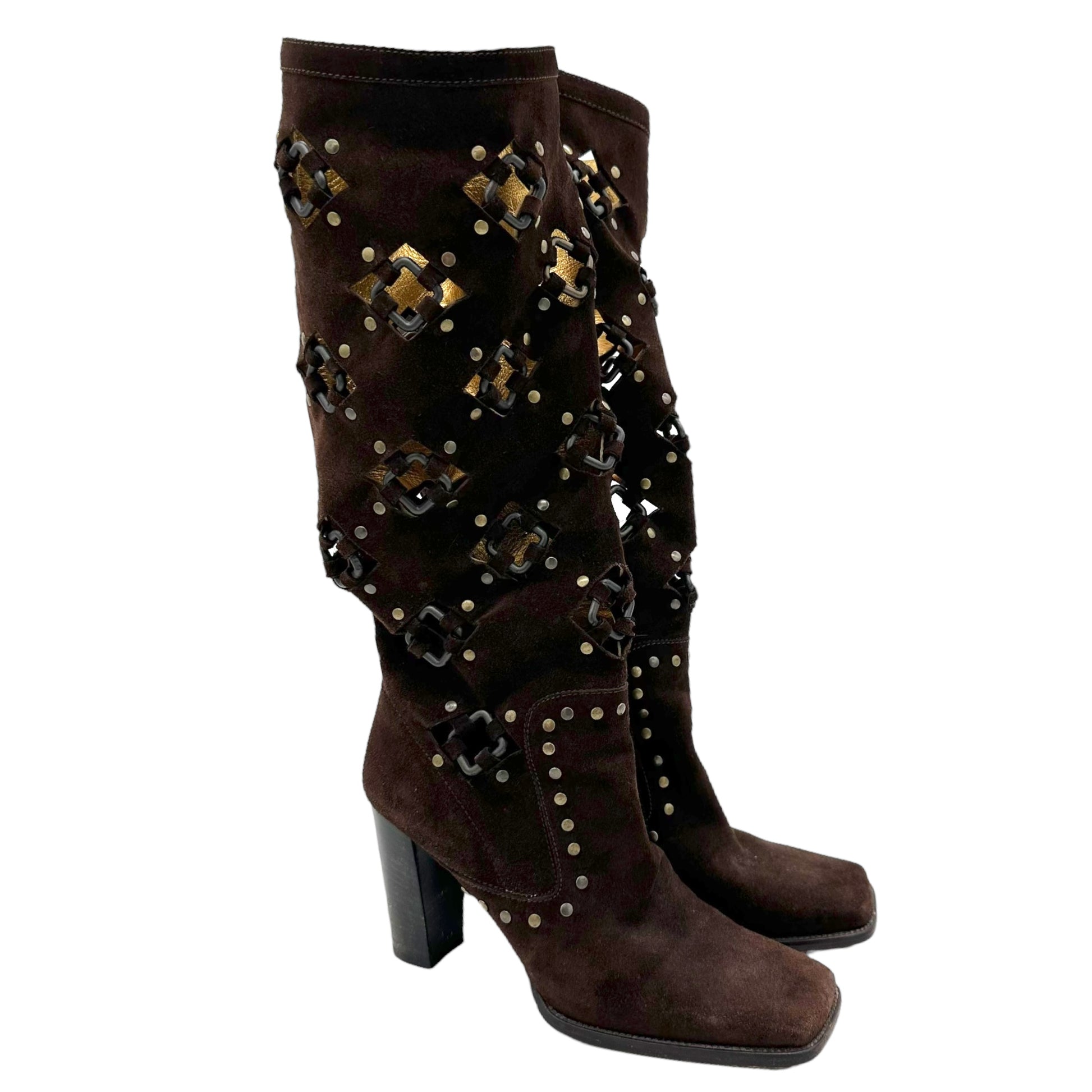 Dolce & Gabbana Brown Suede Studded Boots - Outfit Repeater