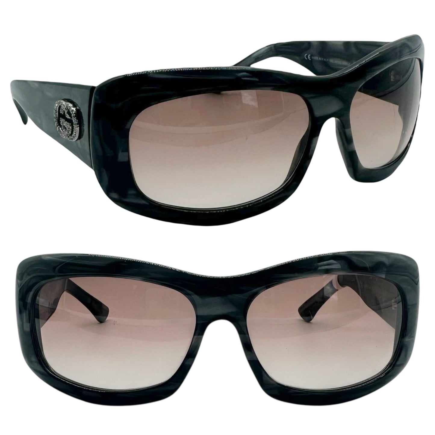 Gucci 6015 Crystal Logo Gray Pearlescent Oversized Sunglasses