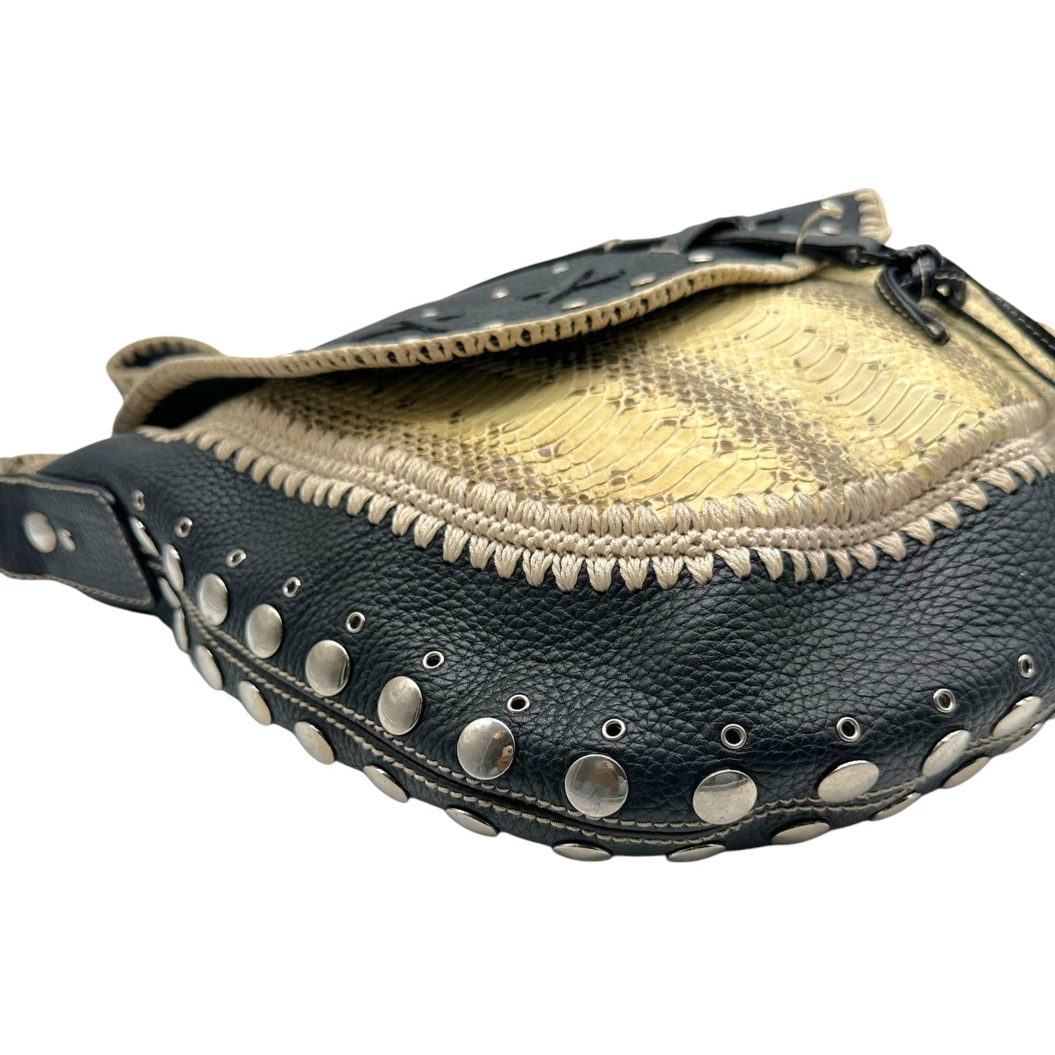 Dolce & Gabbana Black Leather Python Studded Messenger Bag
