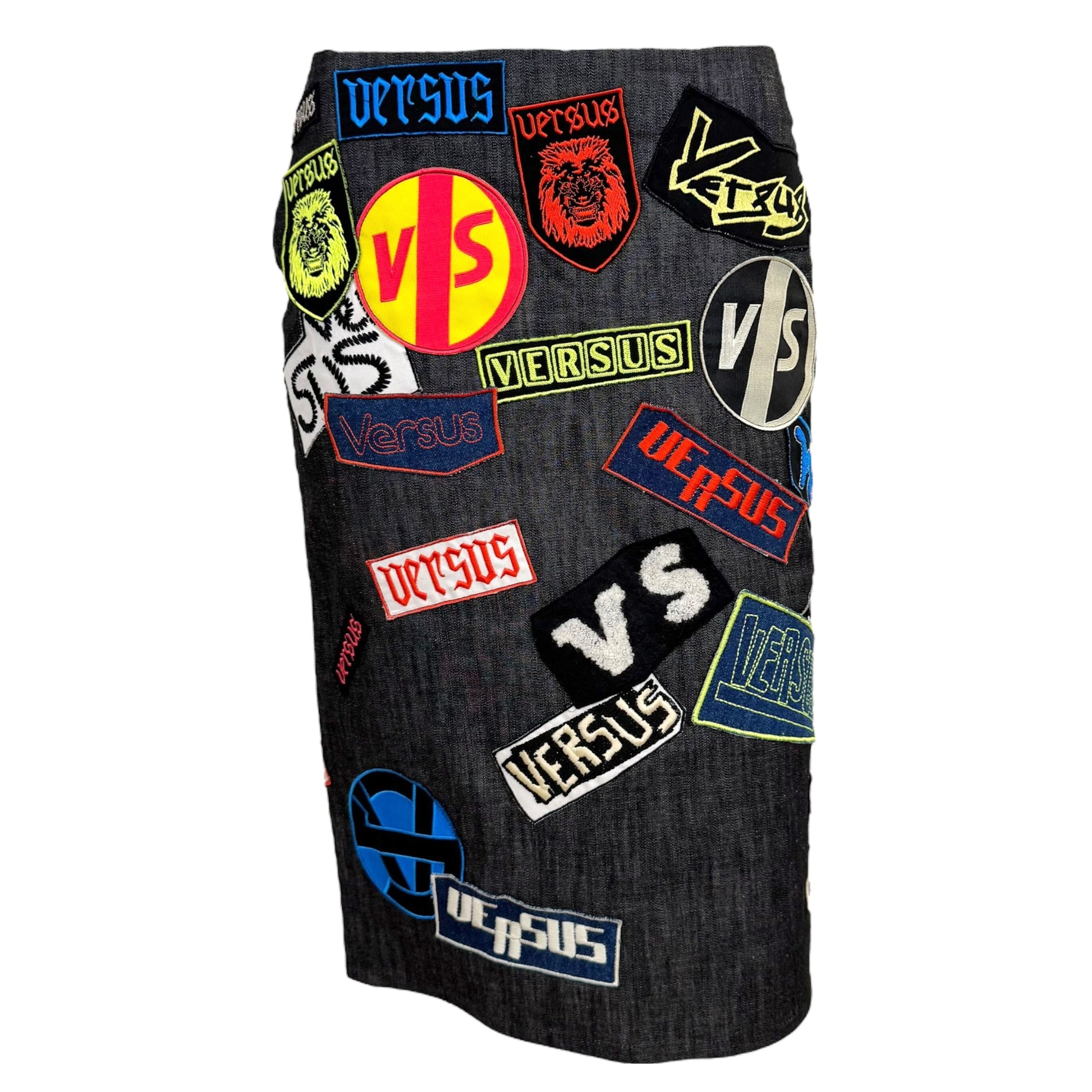 Versace Versus Logo Patch Denim Midi Skirt - Outfit Repeater