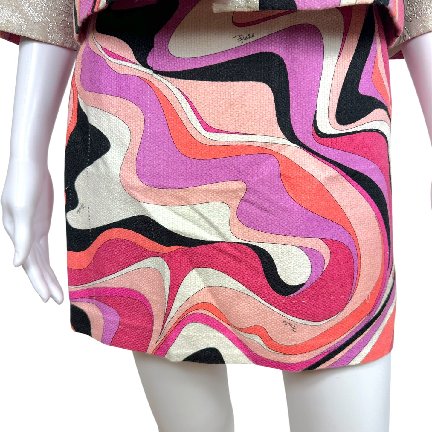 Emilio Pucci Pink Printed Crop Jacket & Mini Skirt Set