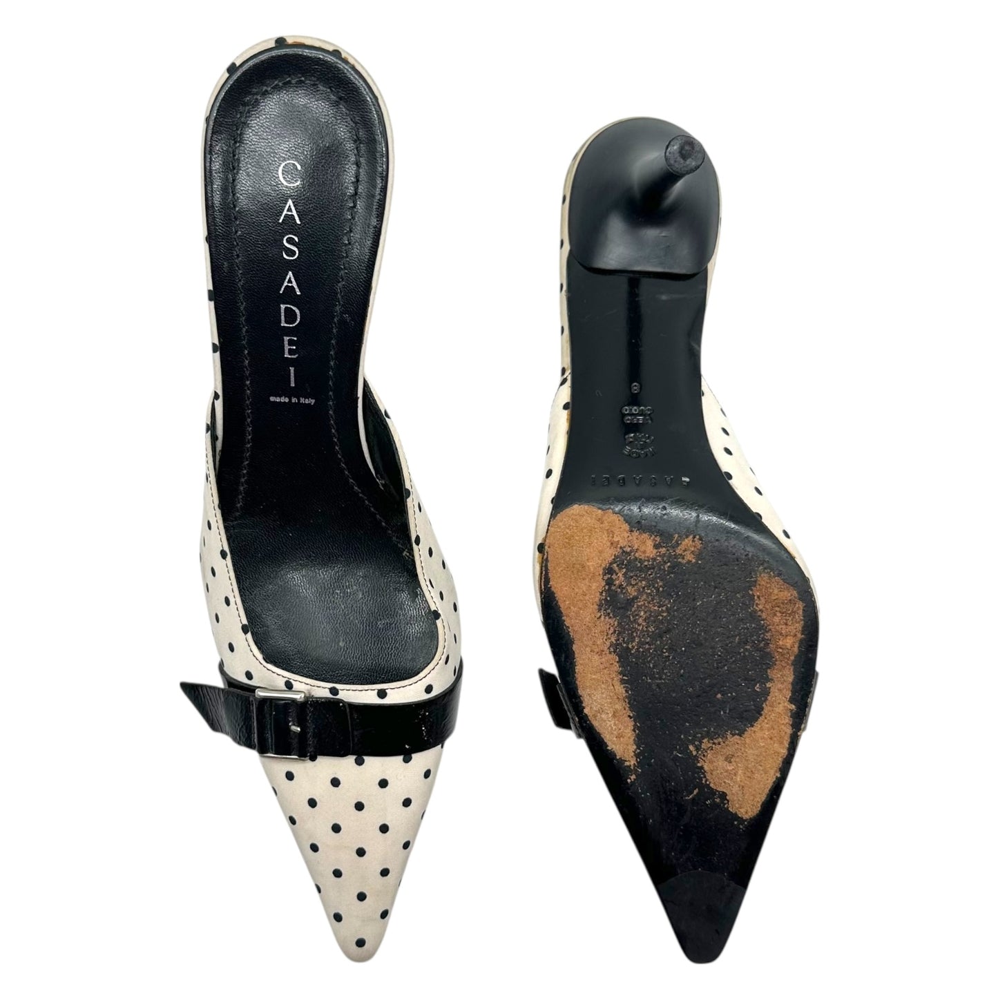 Casadei Black & White Polka Dot Heeled Mules
