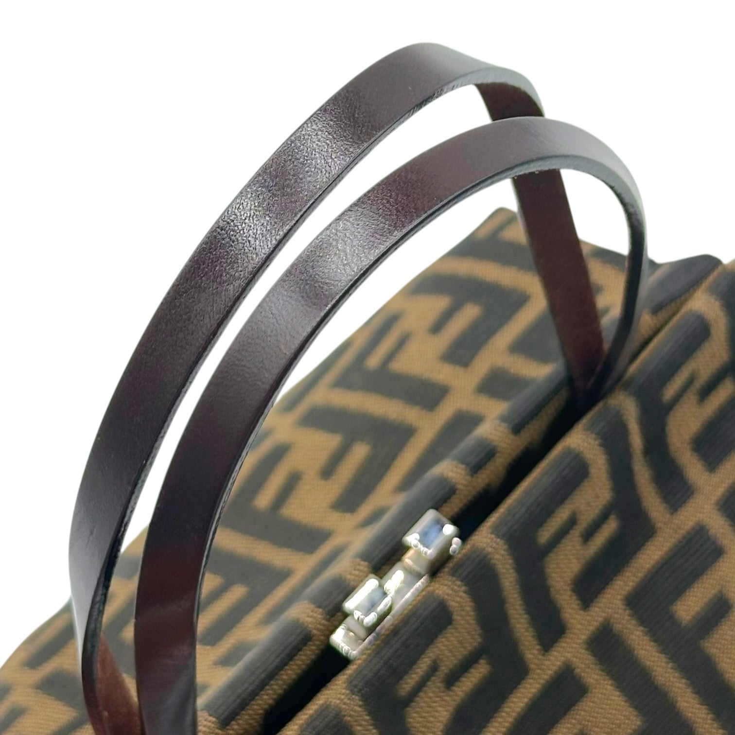 Fendi Kisslock Handbag Brown Black Zucca Monogram