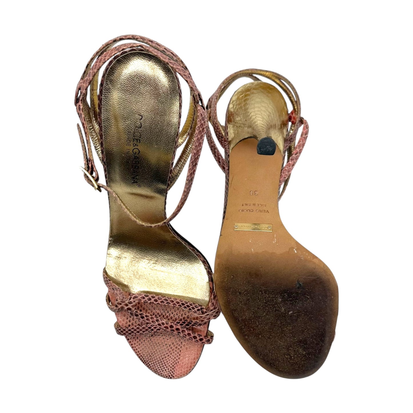 Dolce & Gabbana Pink and Gold Snakeskin Sandal Heels
