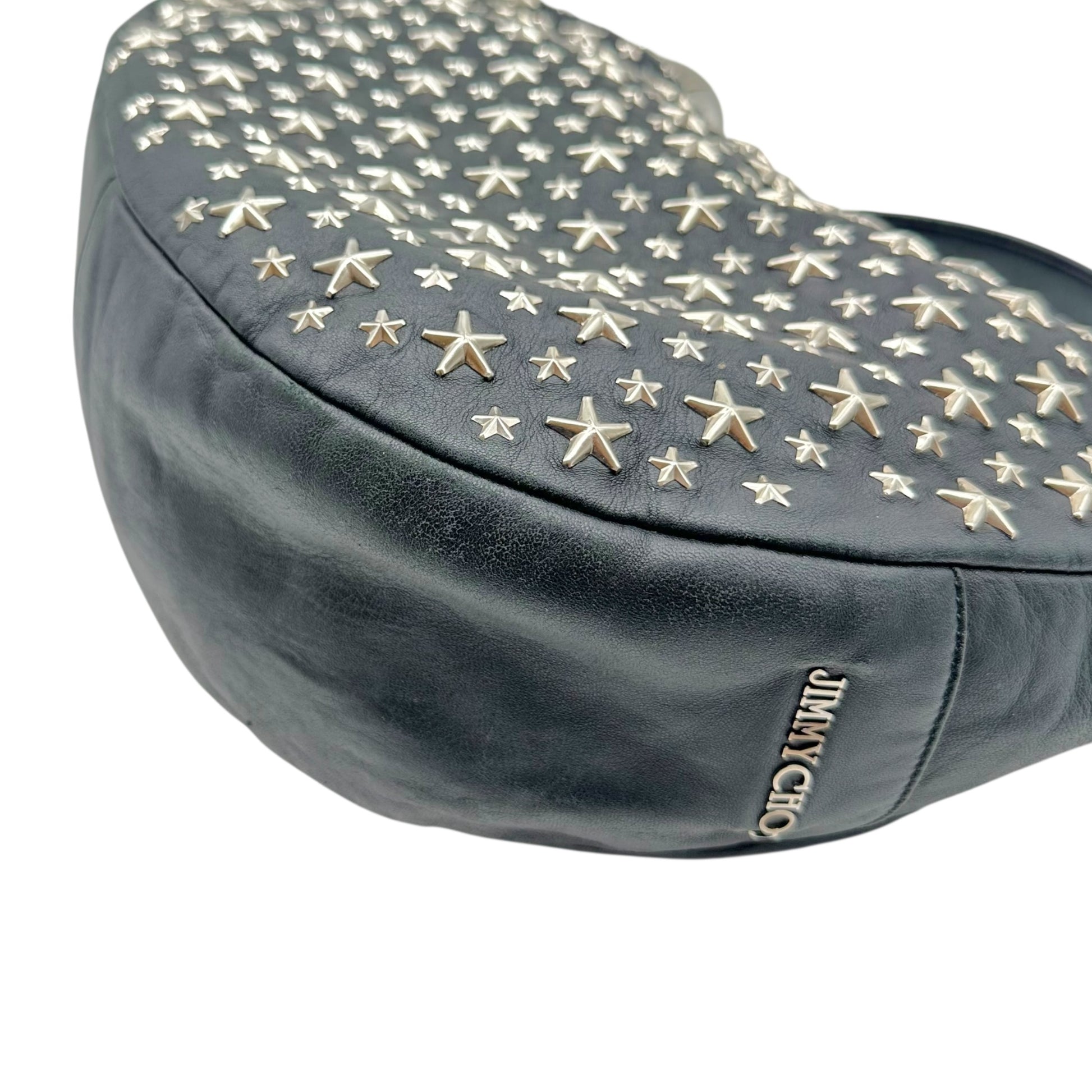 Jimmy Choo Black Leather Star Studded Hobo Bag