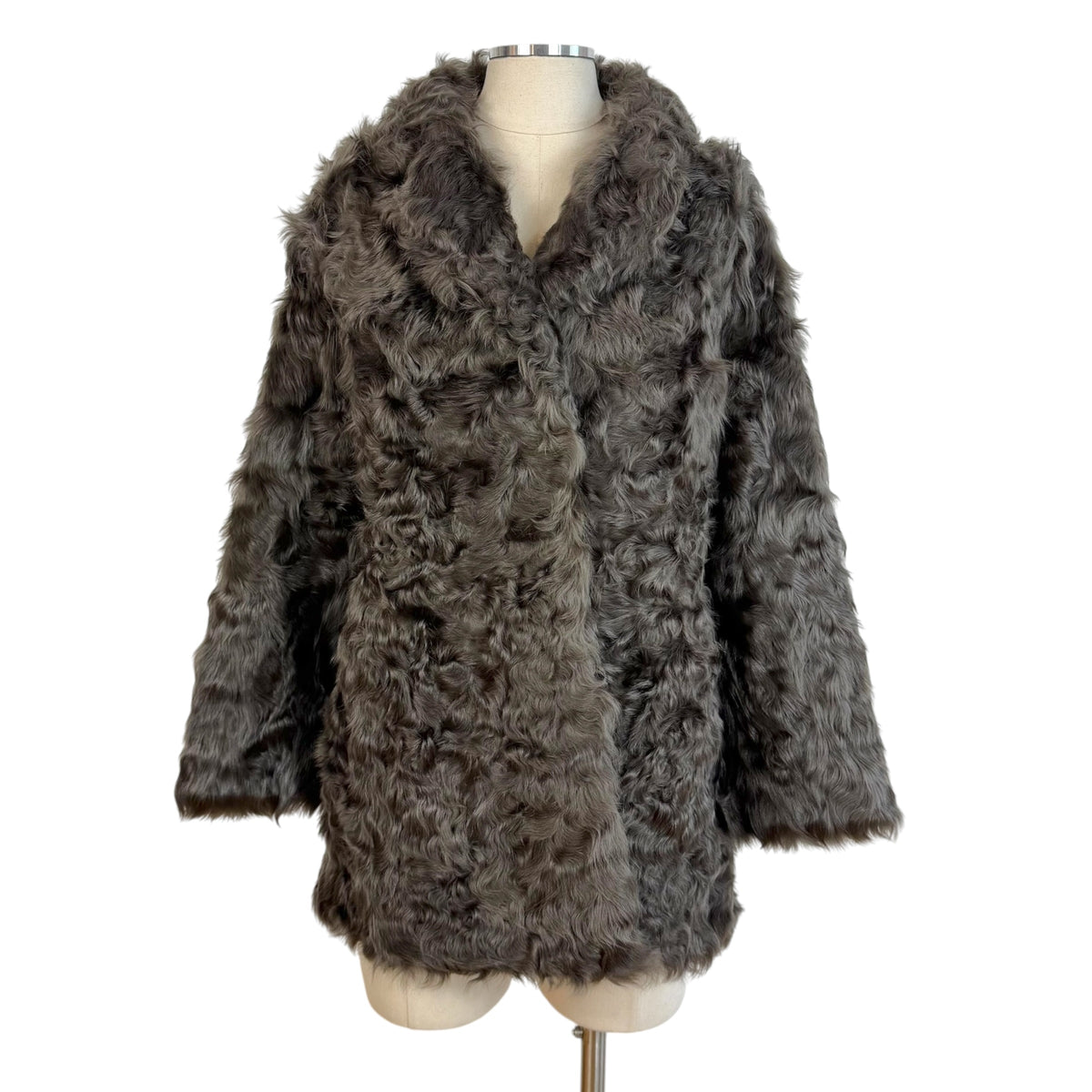 Moonbat Fur Brown Curly Lamb Fur Belted Coat