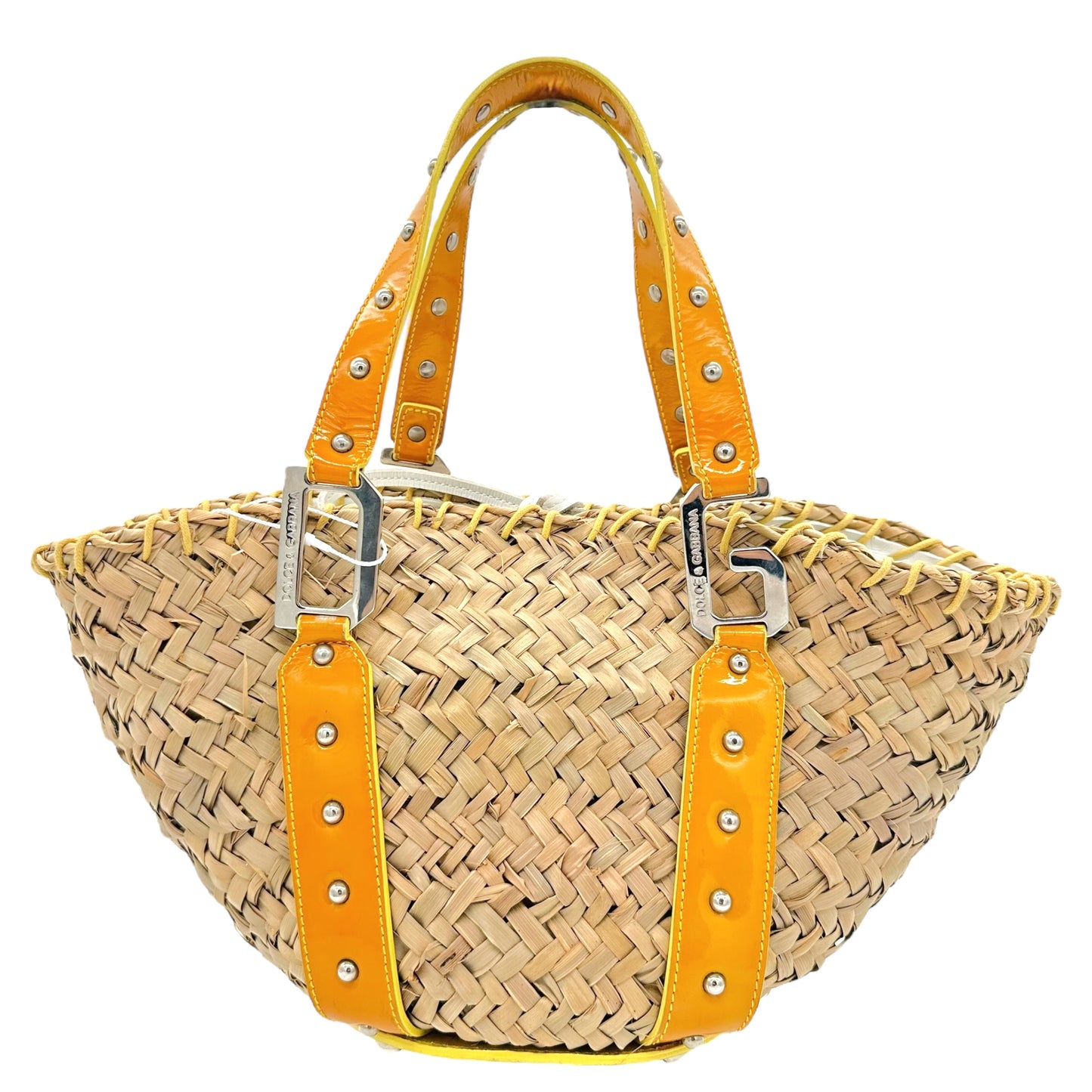Dolce & Gabbana Yellow Leather & Raffia Beach Bag - Outfit Repeater