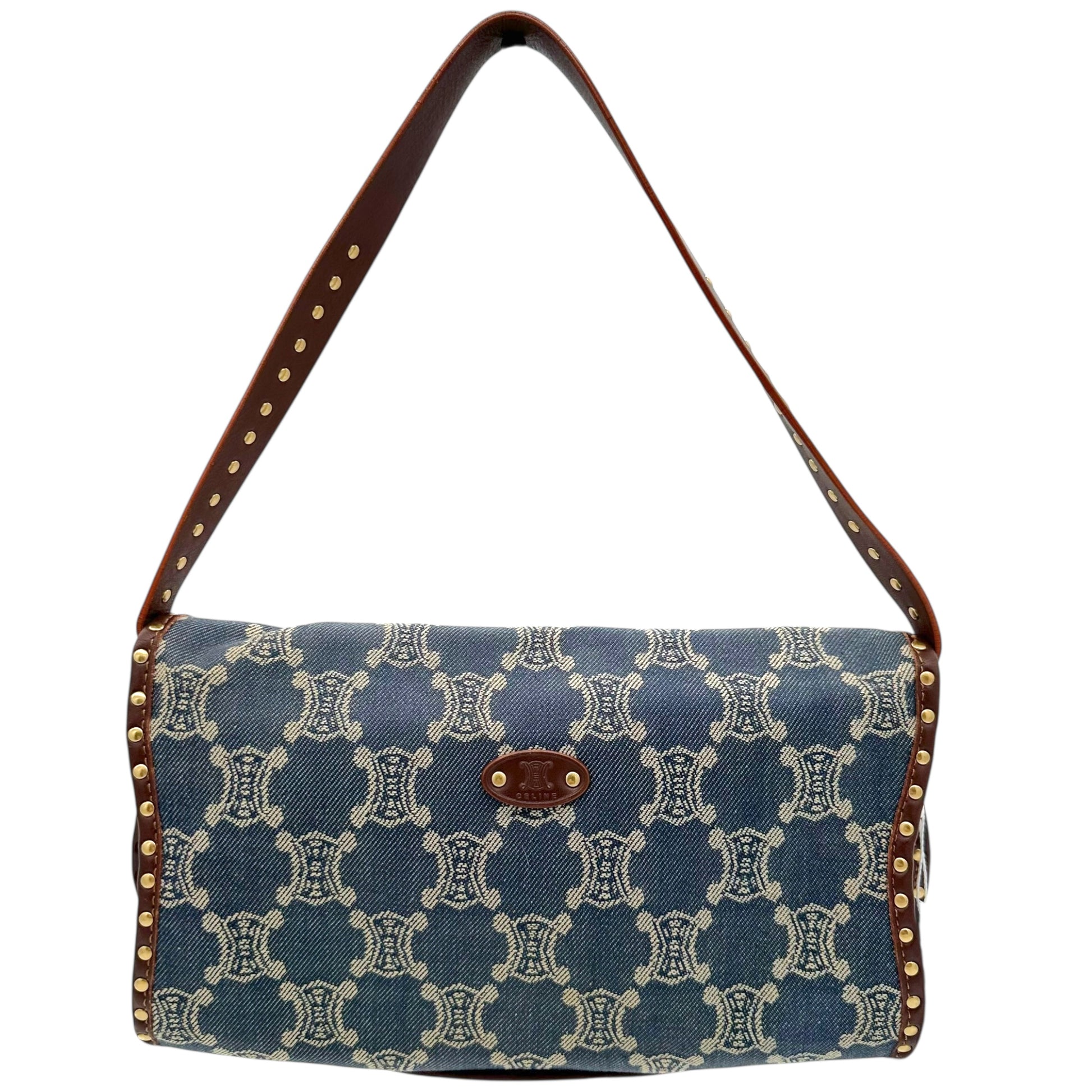 Celine Blue Denim Triomphe Monogram Poulbot Bag - Outfit Repeater