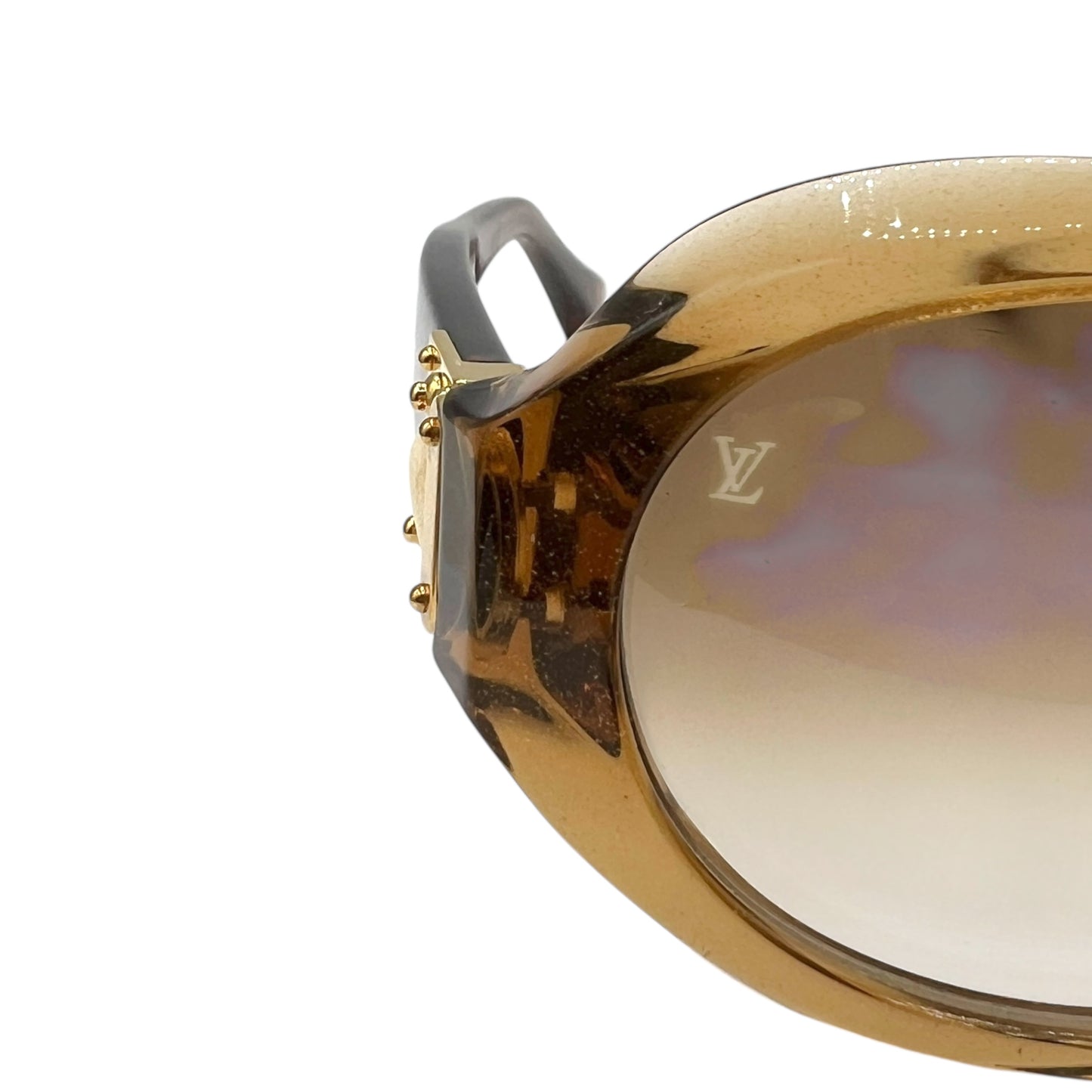 Louis Vuitton Gold Glitter Oversized Round Sunglasses Z0094E w/ Case
