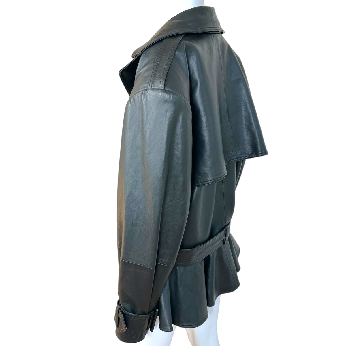 Rotate Black Oversized Peplum Hem Leather Jacket