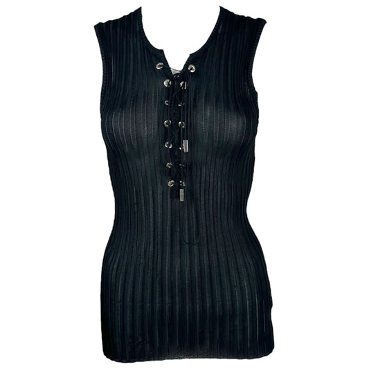 Dolce & Gabbana Black Ribbed Lace Up Tank