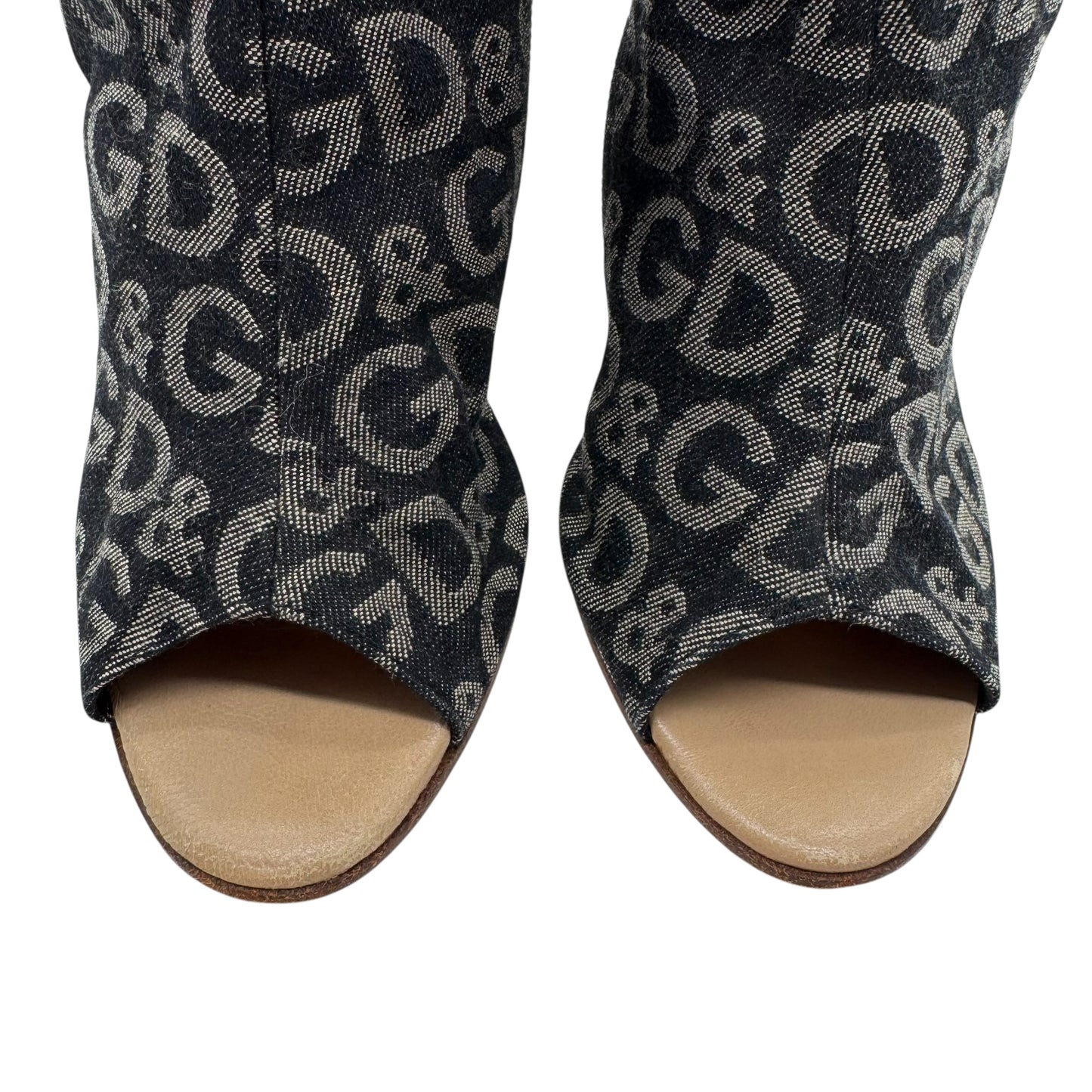 D&G Dolce & Gabbana Denim Logo Open Toe Heeled Boots - Outfit Repeater