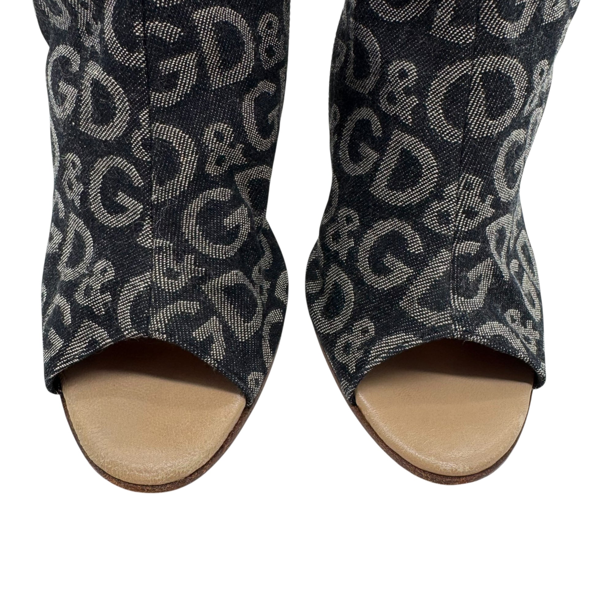 D&G Dolce & Gabbana Denim Logo Open Toe Heeled Boots - Outfit Repeater
