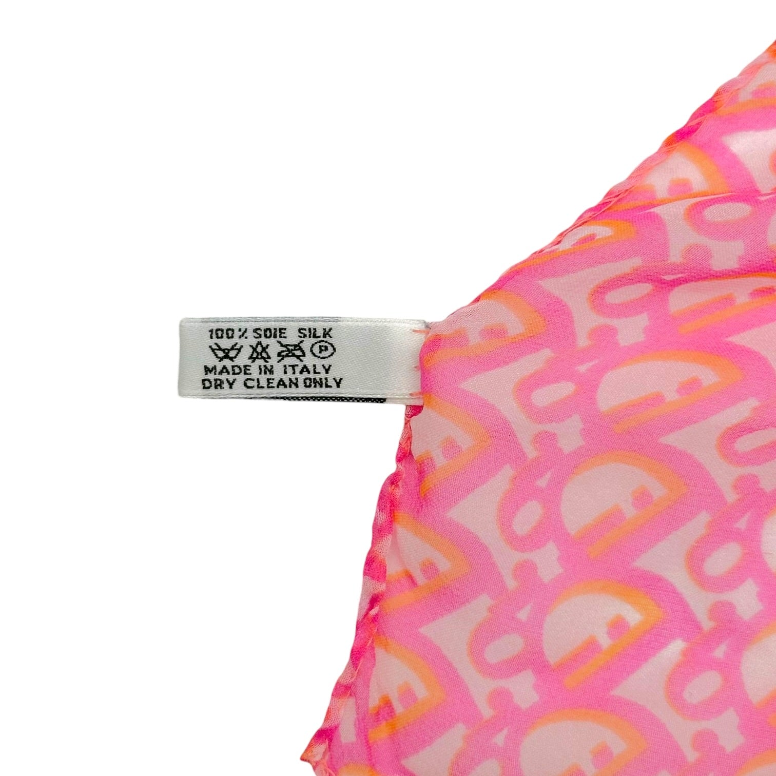 Christian Dior Silk Square Scarf Pink Orange Monogram