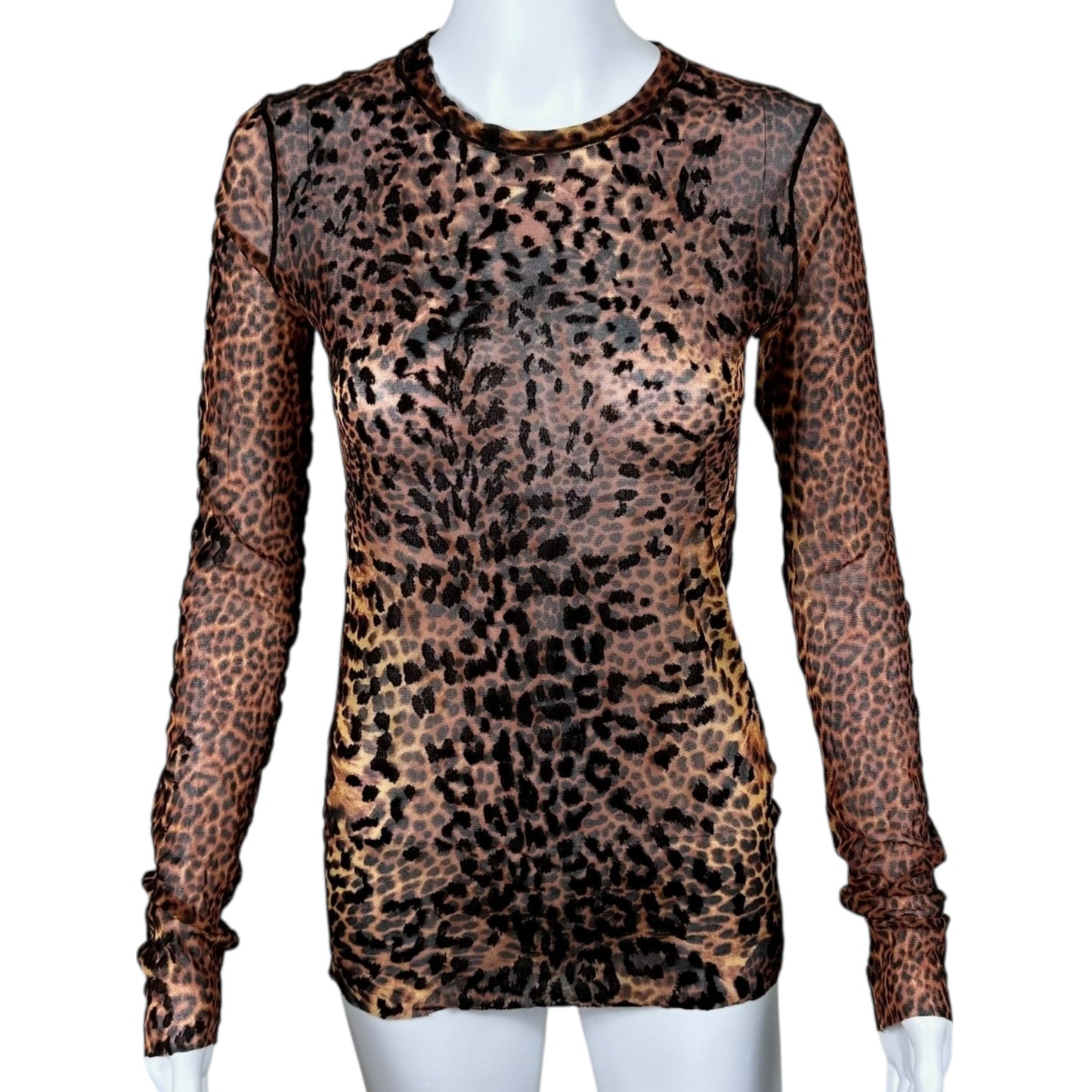 Jean Paul Gaultier Leopard Print Mesh Longsleeve Top