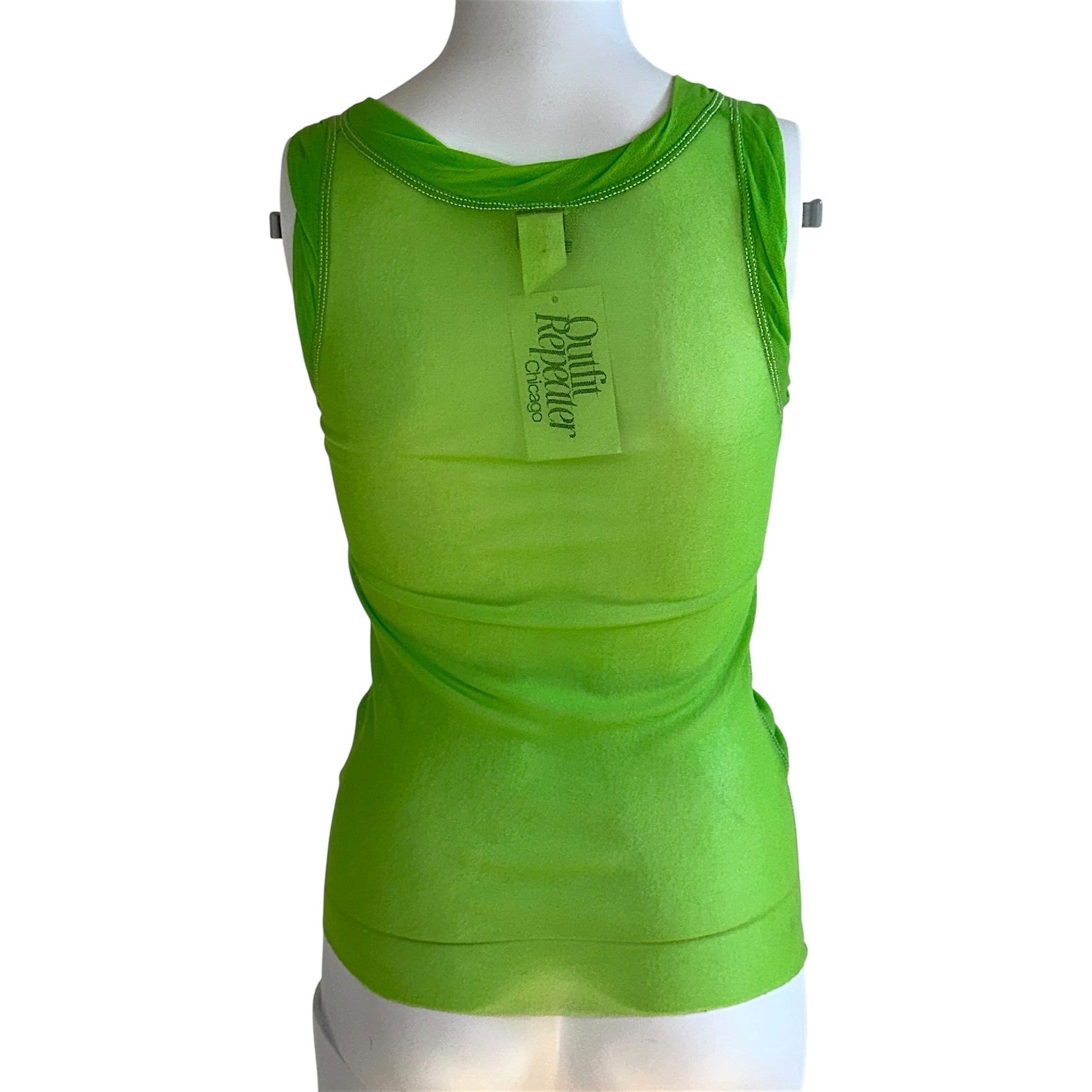 Jean Paul Gaultier Soleil Bright Green Lace Up Mesh Tank Top - Outfit Repeater