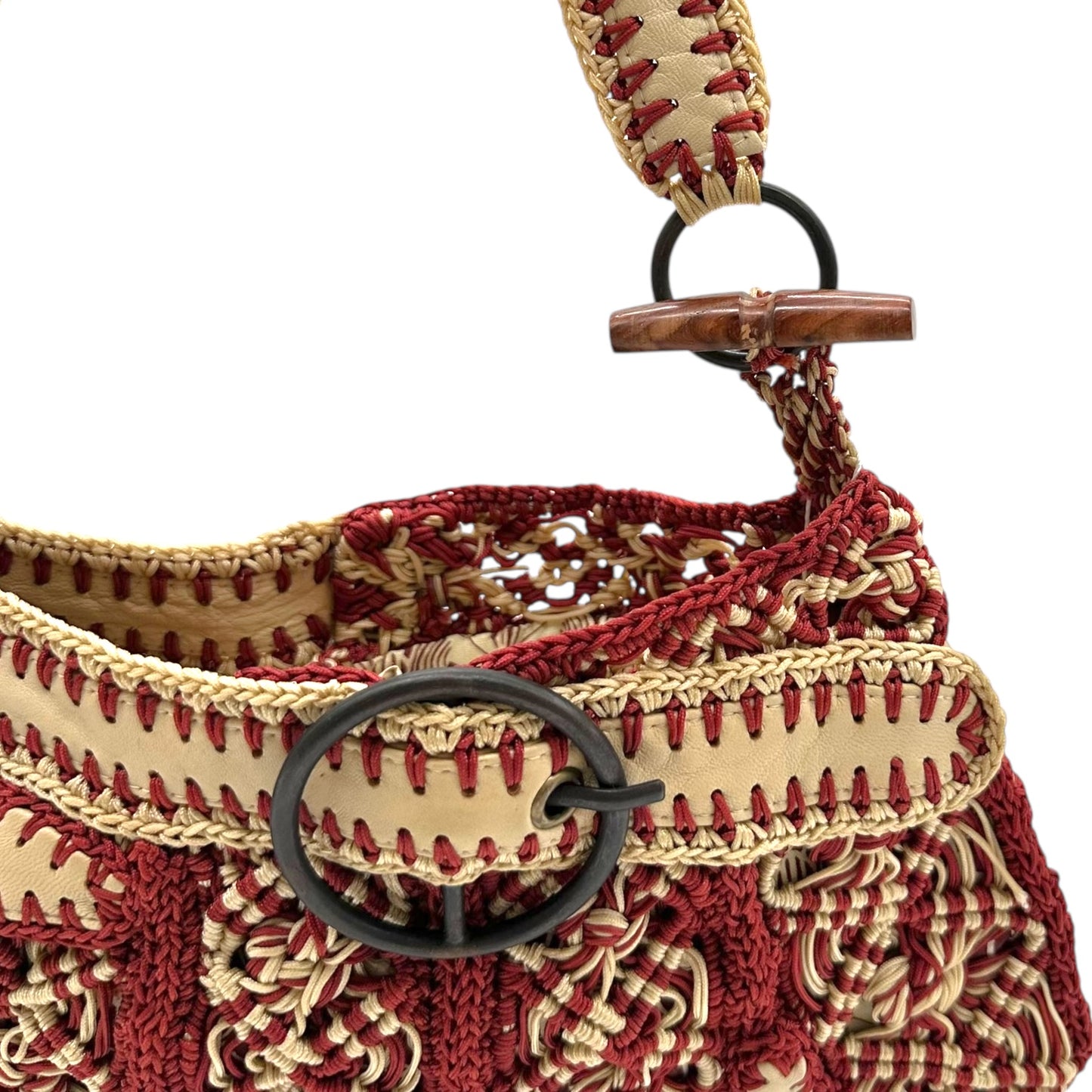 Jamin Puech Red & Ivory Crochet Mini Shoulder Bag
