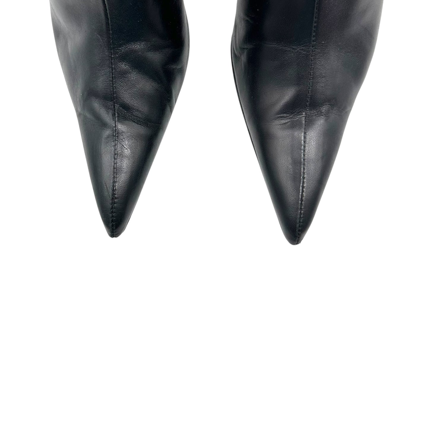 Versace Black Leather Corset Lace Up Heeled Boots