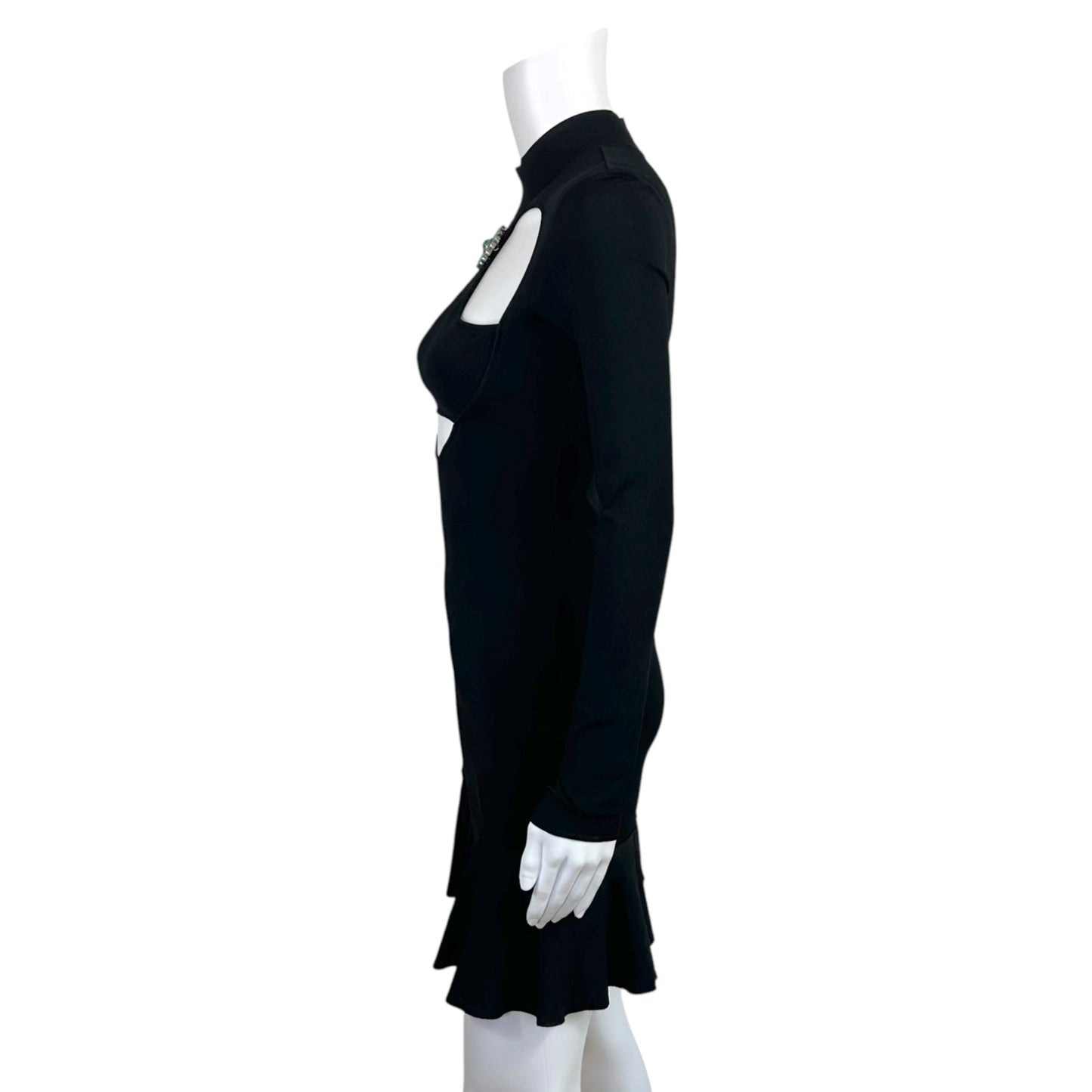 Roberto Cavalli Black Cut-Out Bodycon Mini Dress w/ Silver & Turquoise Applique