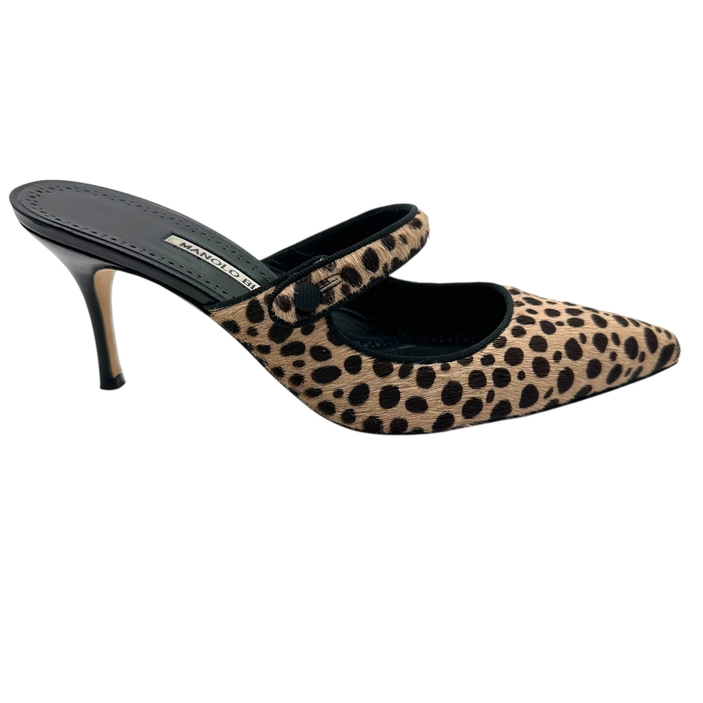 Manolo Blahnik Leopard Print Ponyhair Campari Kitten Heels