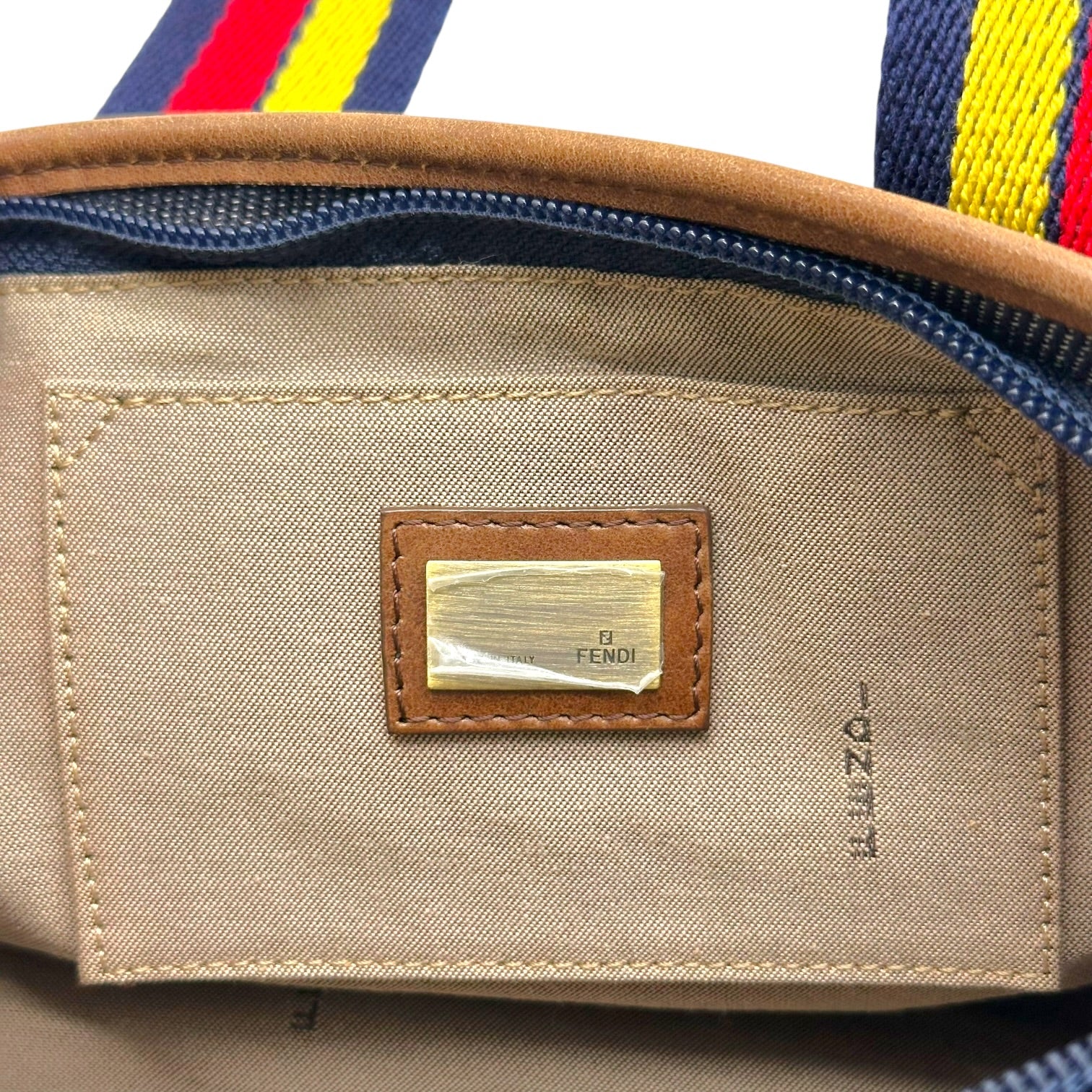 Fendi Denim Striped Mini Tote Bag with Embroidered Logo