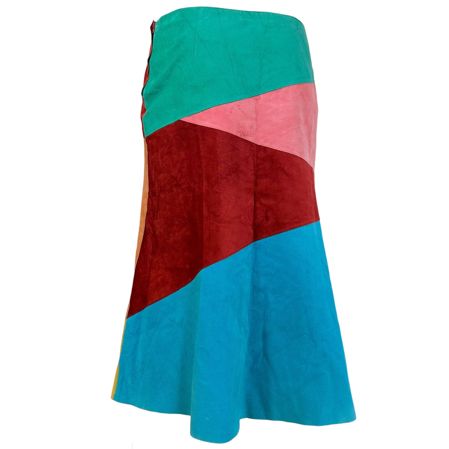 Dolce & Gabbana Multicolor Patchwork Suede Midi Skirt