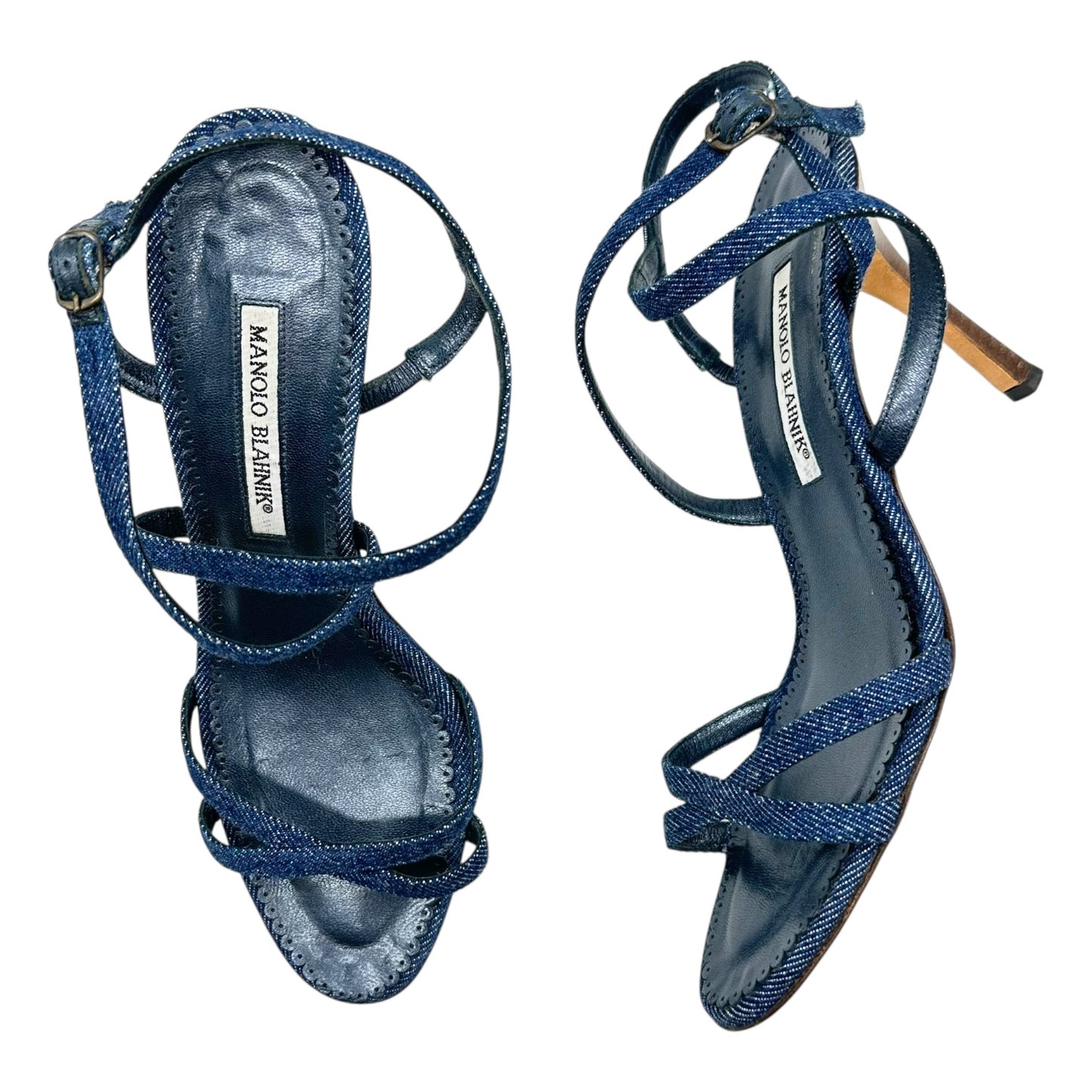 Manolo Blahnik Denim Strappy Sandal Heels