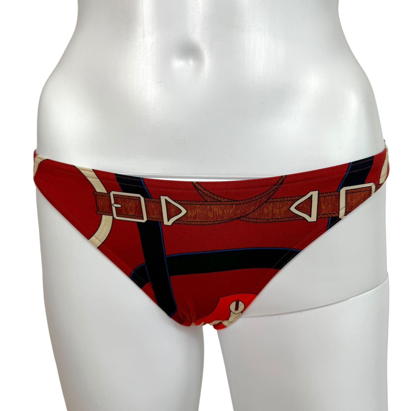 Hermes Burgundy & Red Buckle Print Triangel Tie Bikini Set