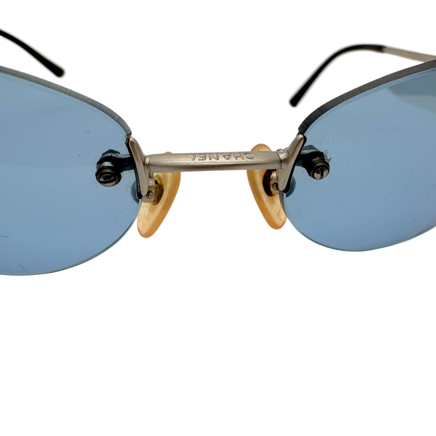Chanel Blue & Silver Rimless Oval 4003 Sunglasses w/ Case