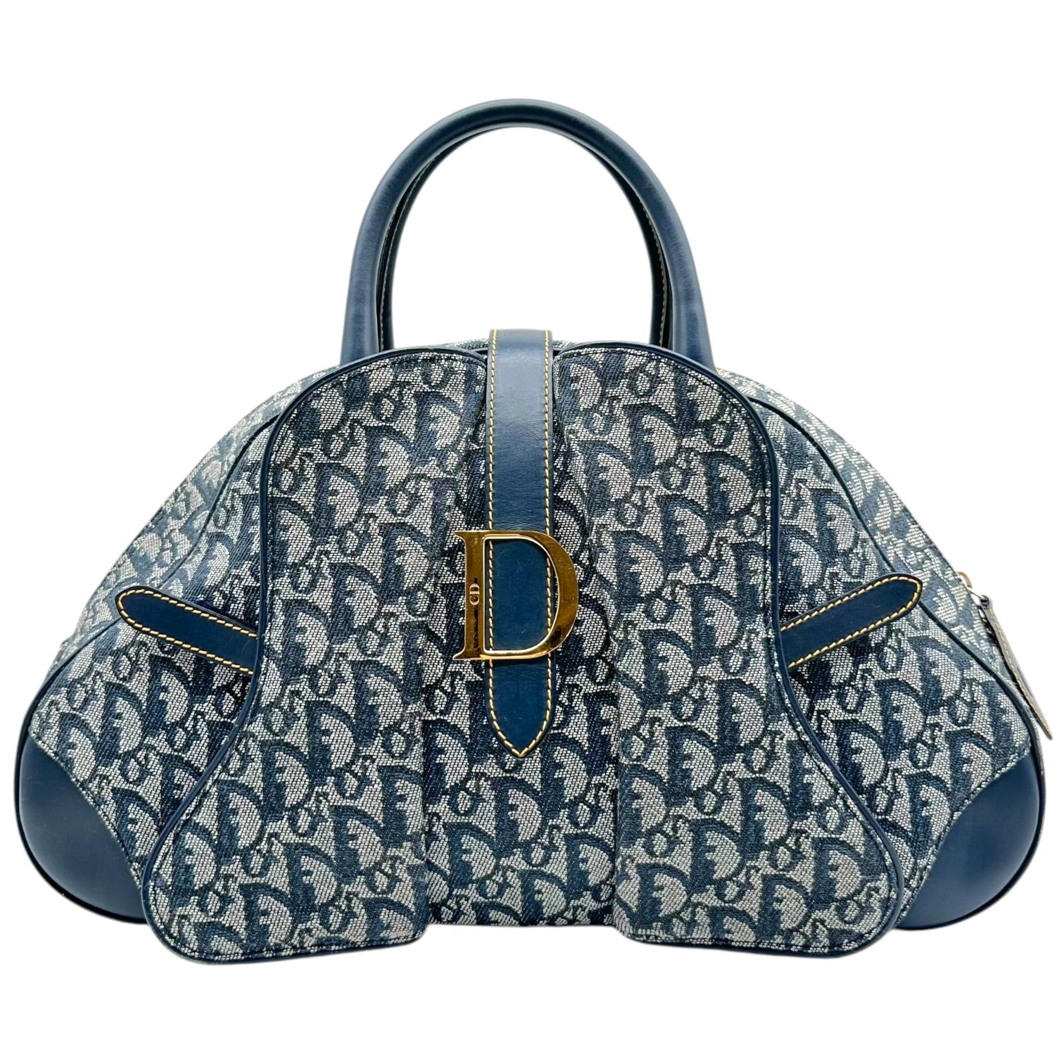 Christian Dior Bowler Bag Navy Blue Trotter Monogram