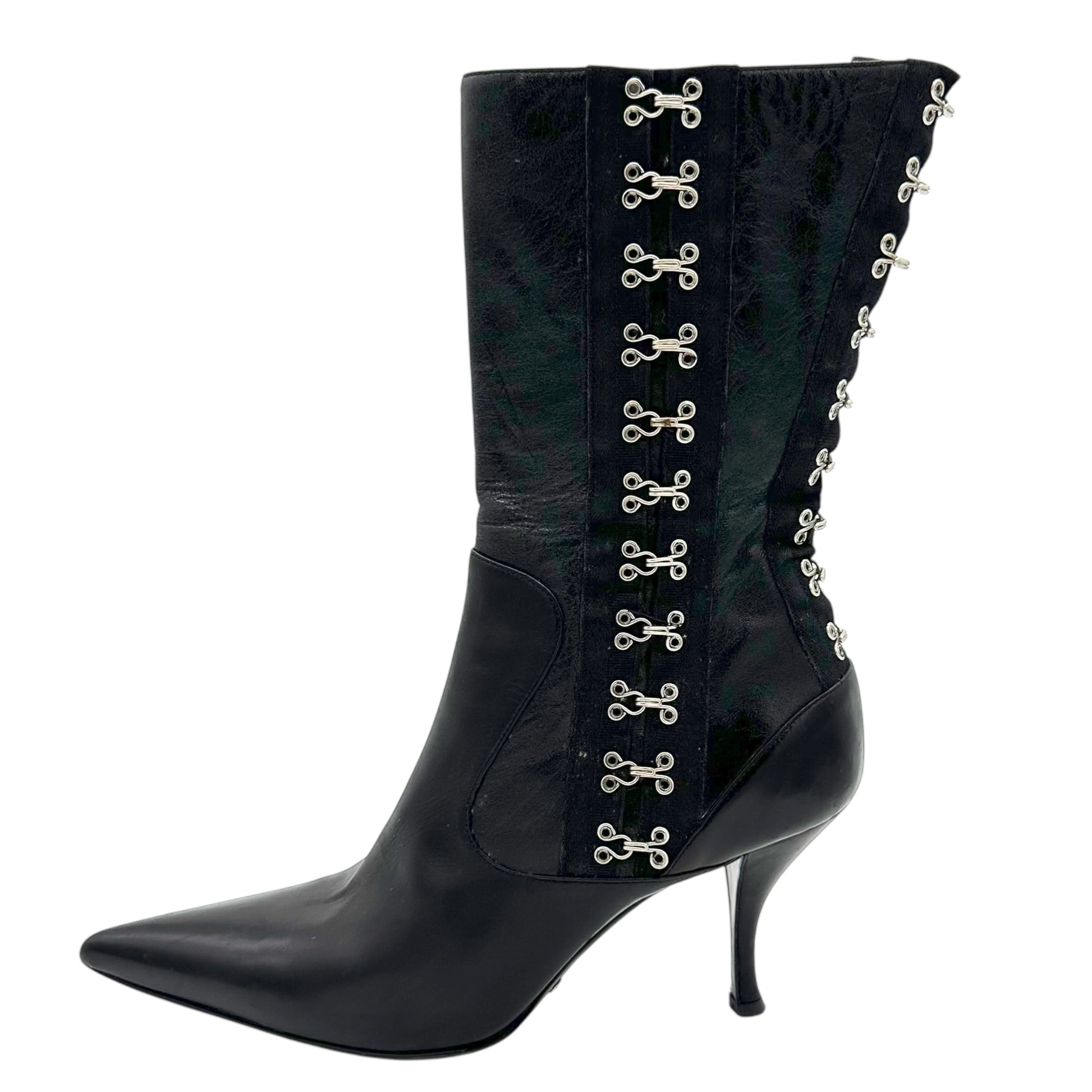 Dolce & Gabbana Black Leather Hook & Eye Boots - Outfit Repeater