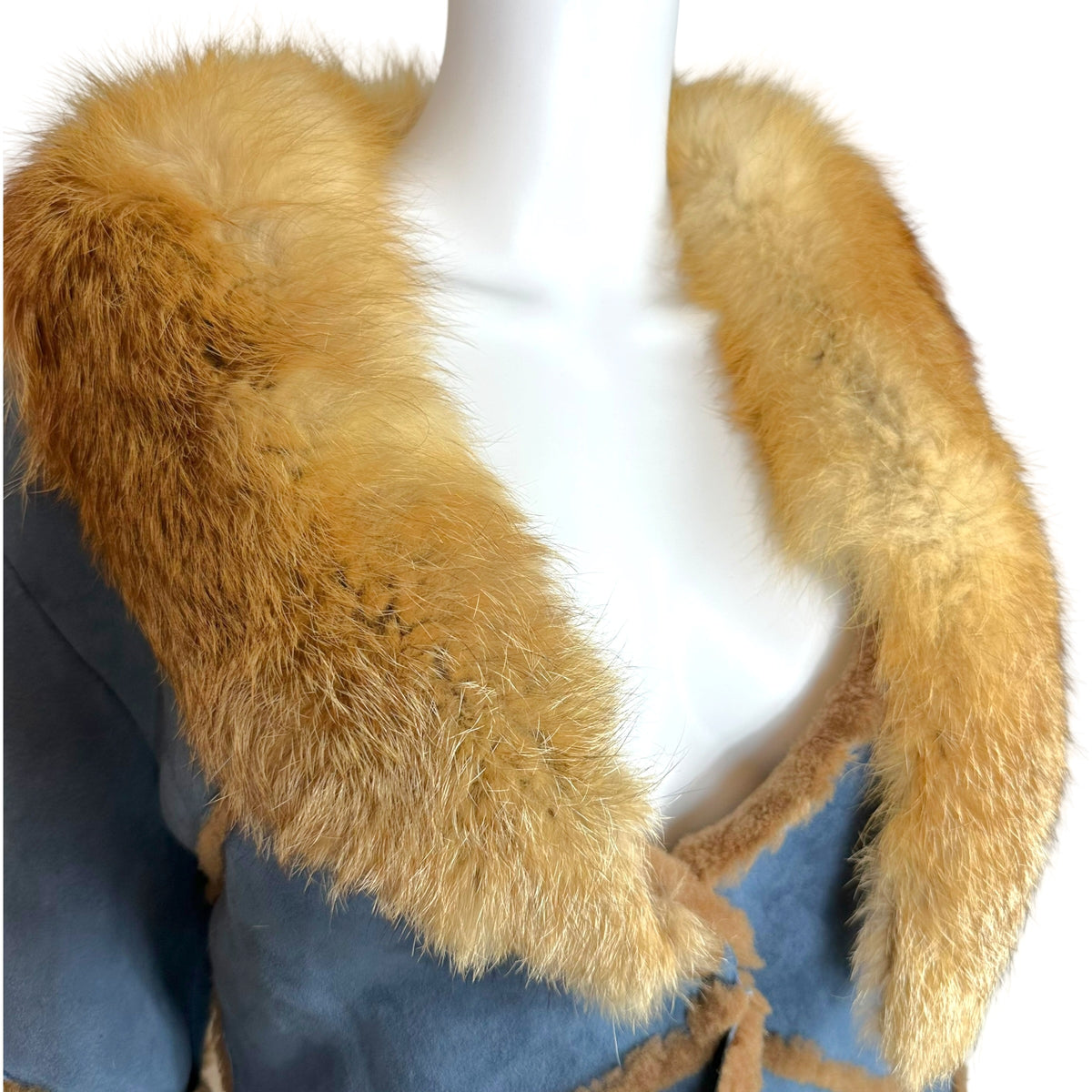 Josephine Shearling Jacket Blue Brown Fur Collar