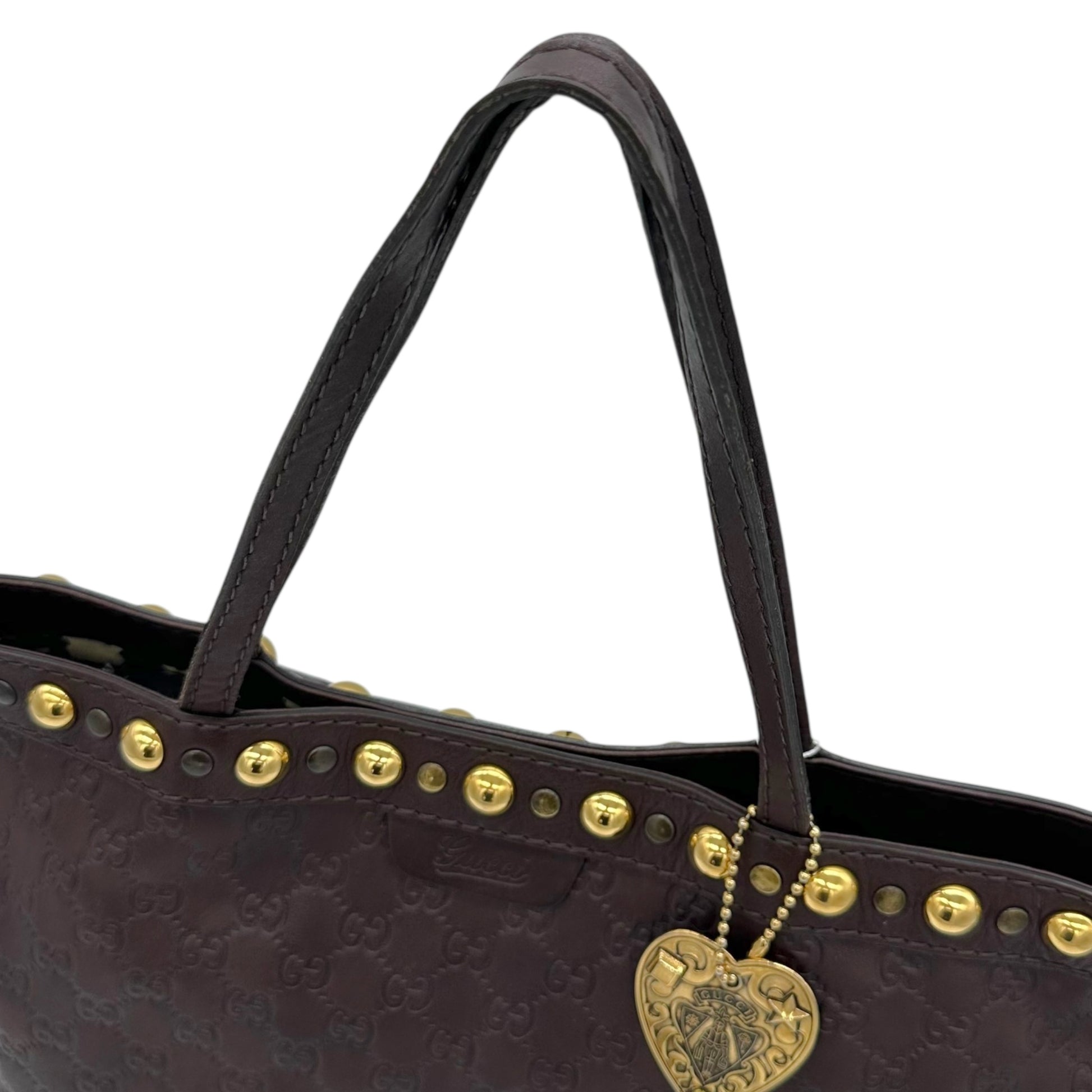 Gucci Brown Leather Studded Tote Bag
