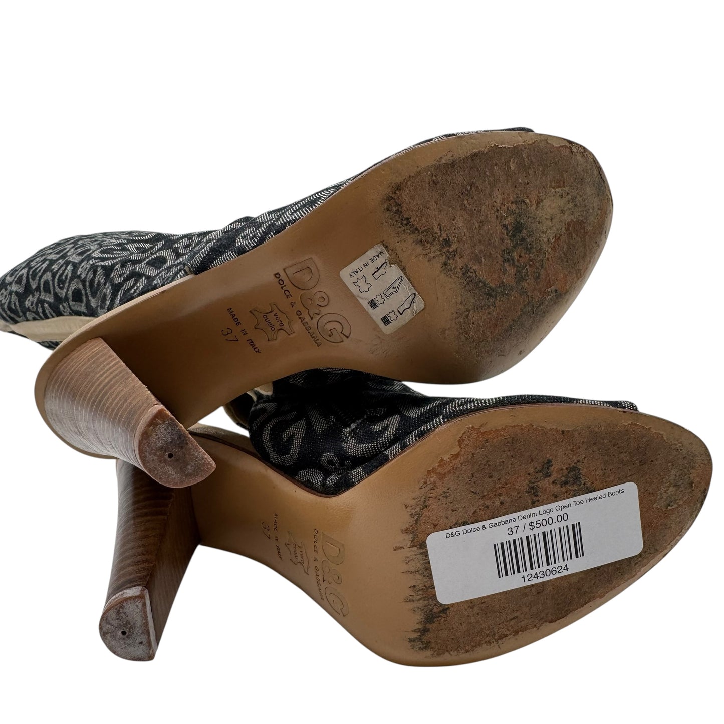 D&G Dolce & Gabbana Denim Logo Open Toe Heeled Boots - Outfit Repeater