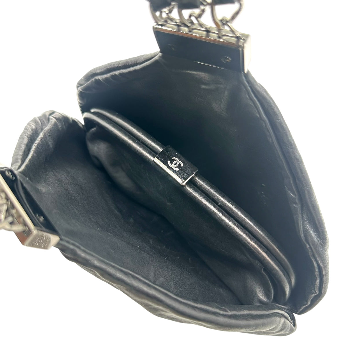 Chanel Black Silver Rock Chain Handbag 2000s Vintage