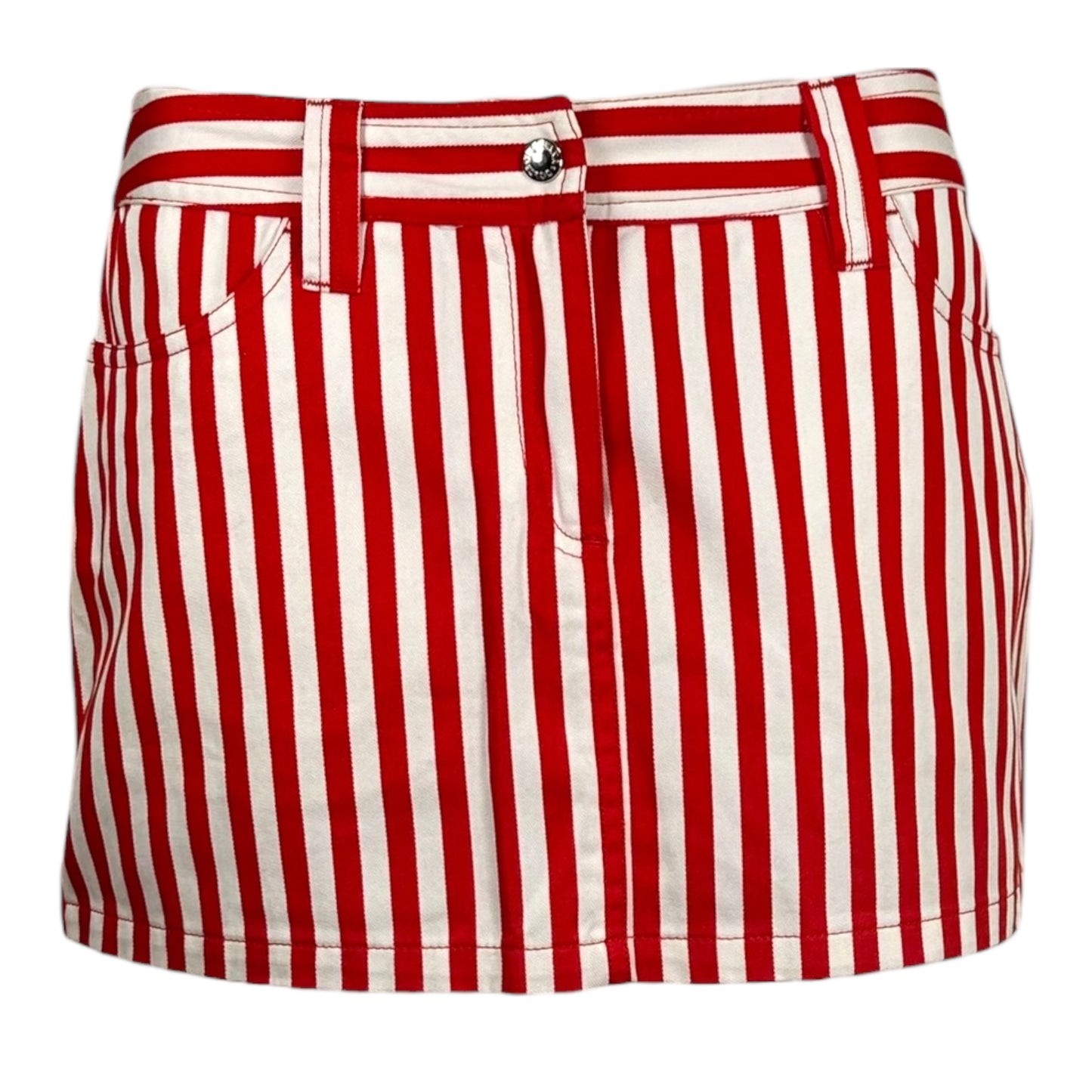 Dolce & Gabbana Beachwear Red & White Studded Striped Mini Skirt