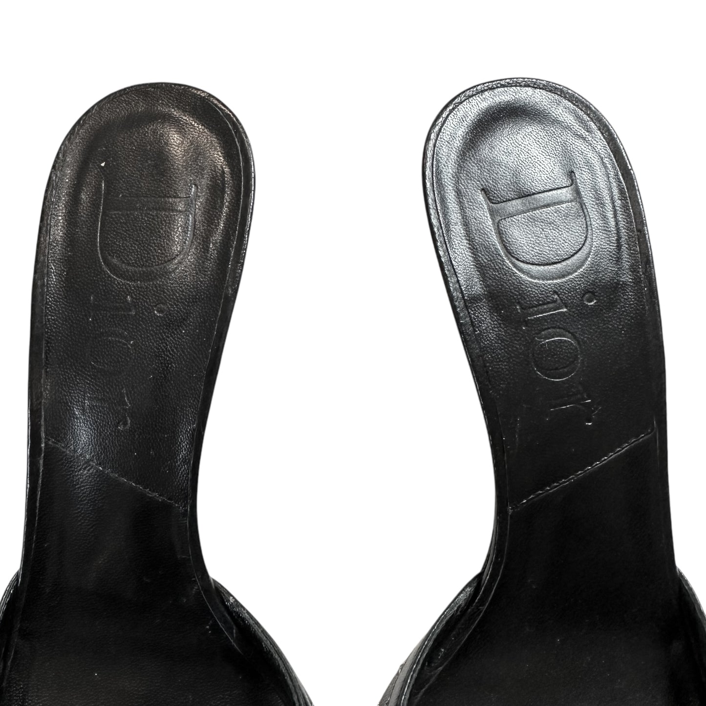 Christian Dior Black Leather Cannage Heeled Mule Sandals - Outfit Repeater