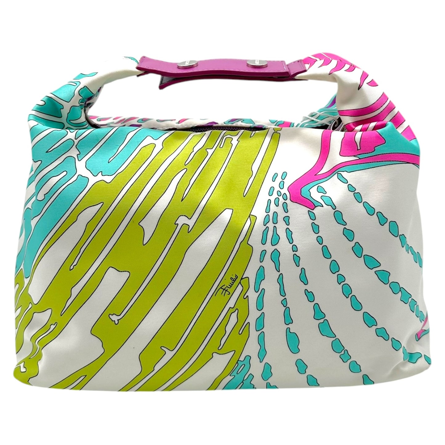 Emilio Pucci Teal Green & Pink Printed Silk Pochette Bag