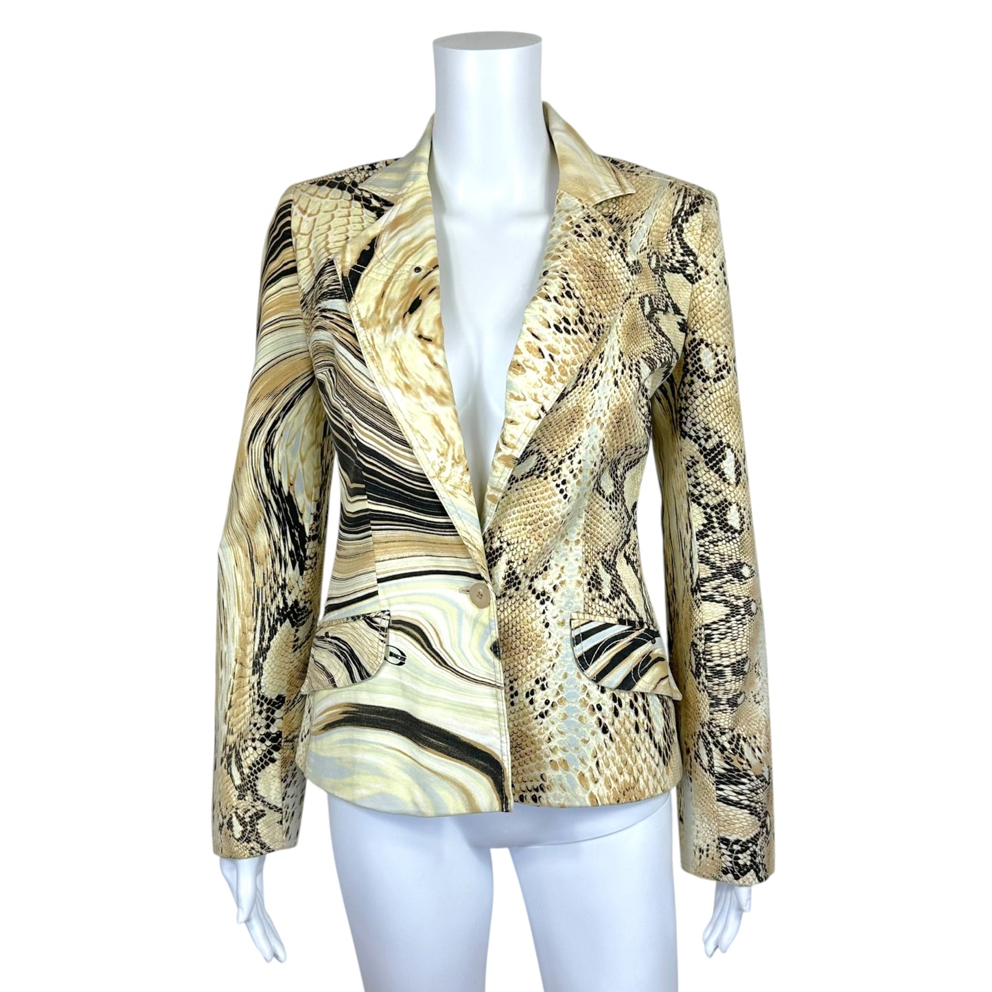 Just Cavalli Roberto Cavalli Light Blue & Brown Python & Swirl Print Blazer