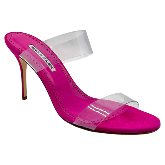 Manolo Blahnik Hot Pink Suede & Clear PVC Sandal Heels