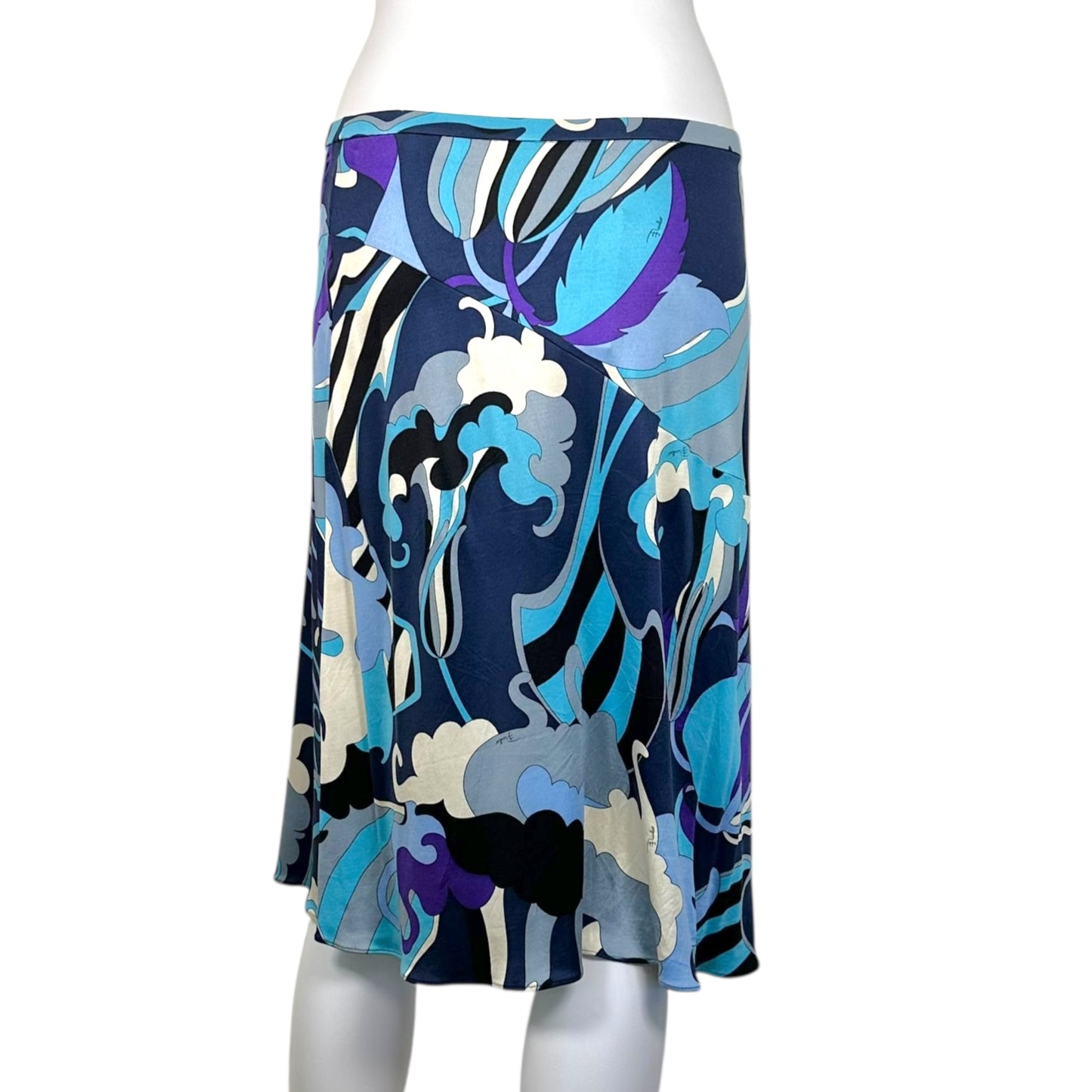 Emilio Pucci Blue Floral Printed Silk Knit Midi Skirt