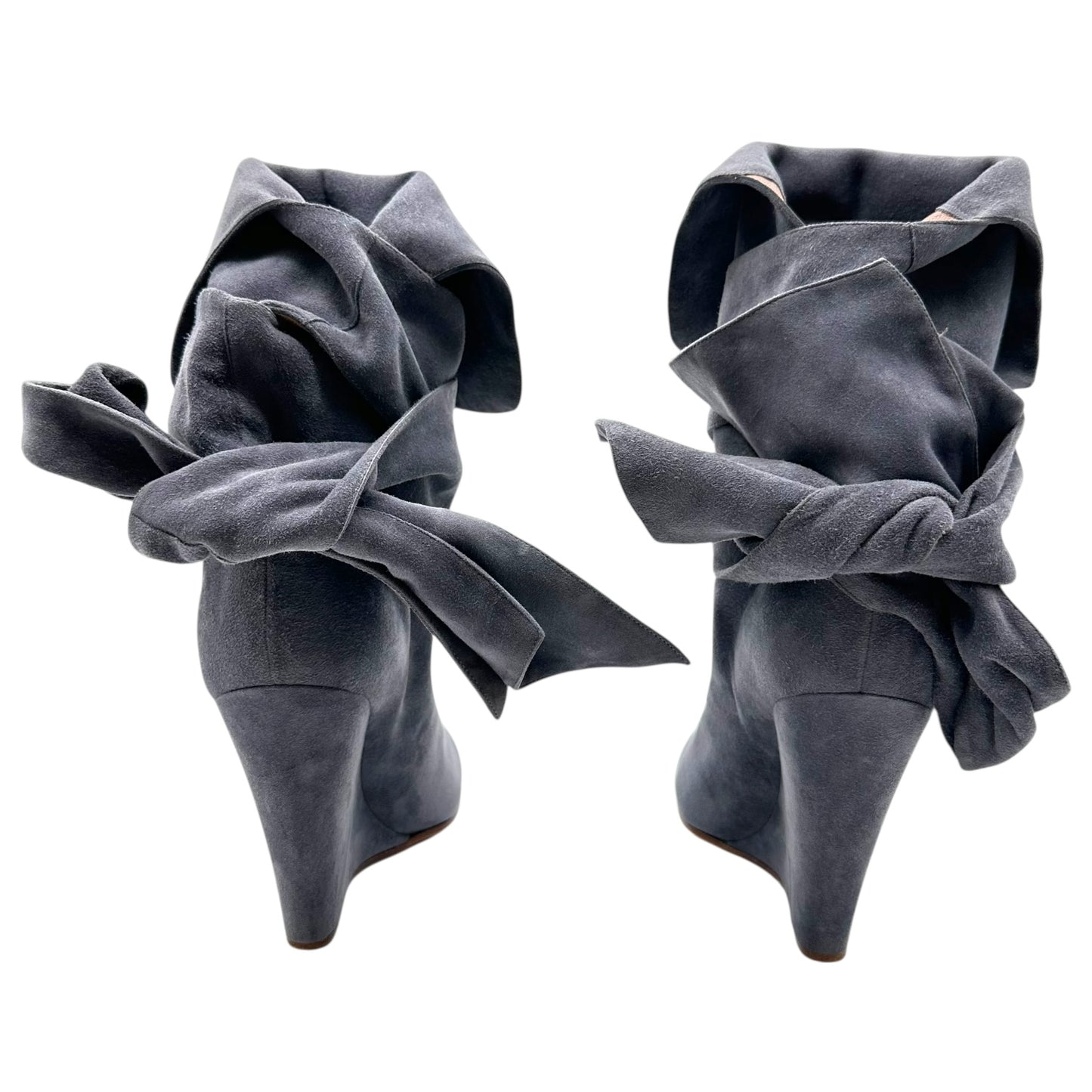 Chloe Slate Blue Suede Wedge Wrap Boots