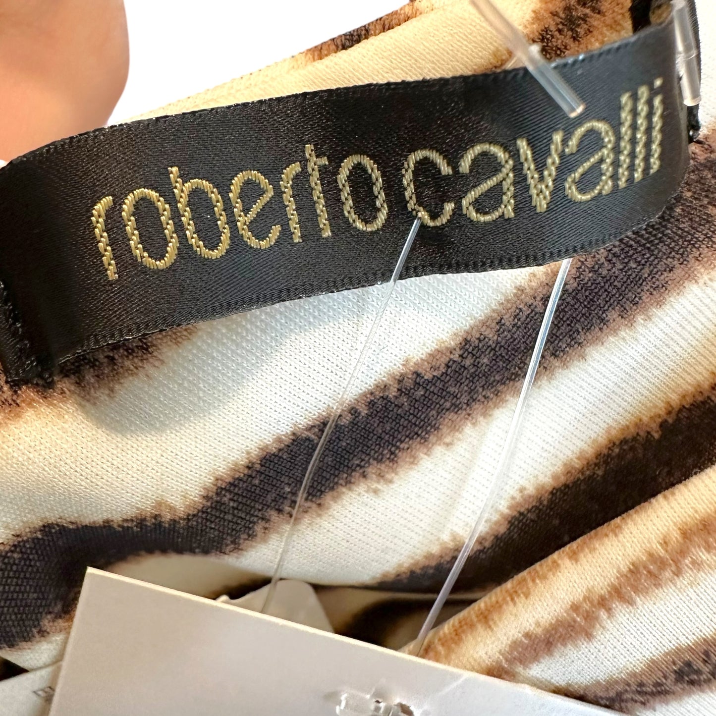 Roberto Cavalli Mini Dress White Brown Zebra Print Ruffle