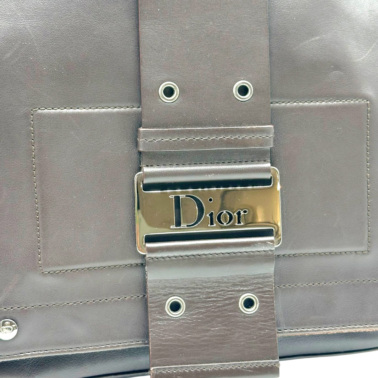 Christian Dior Brown Leather Silver Crossbody Bag