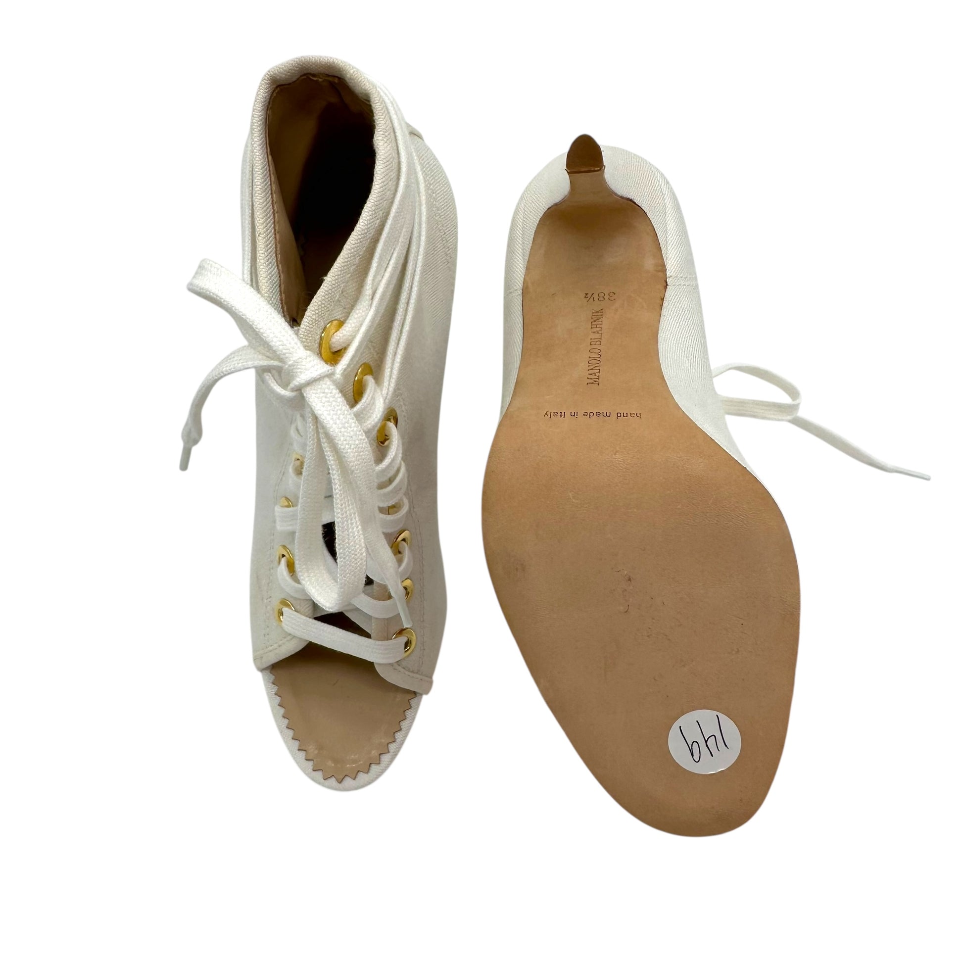 Manolo Blahnik White Canvas Lace Up 'Sneaker' Heels - Outfit Repeater