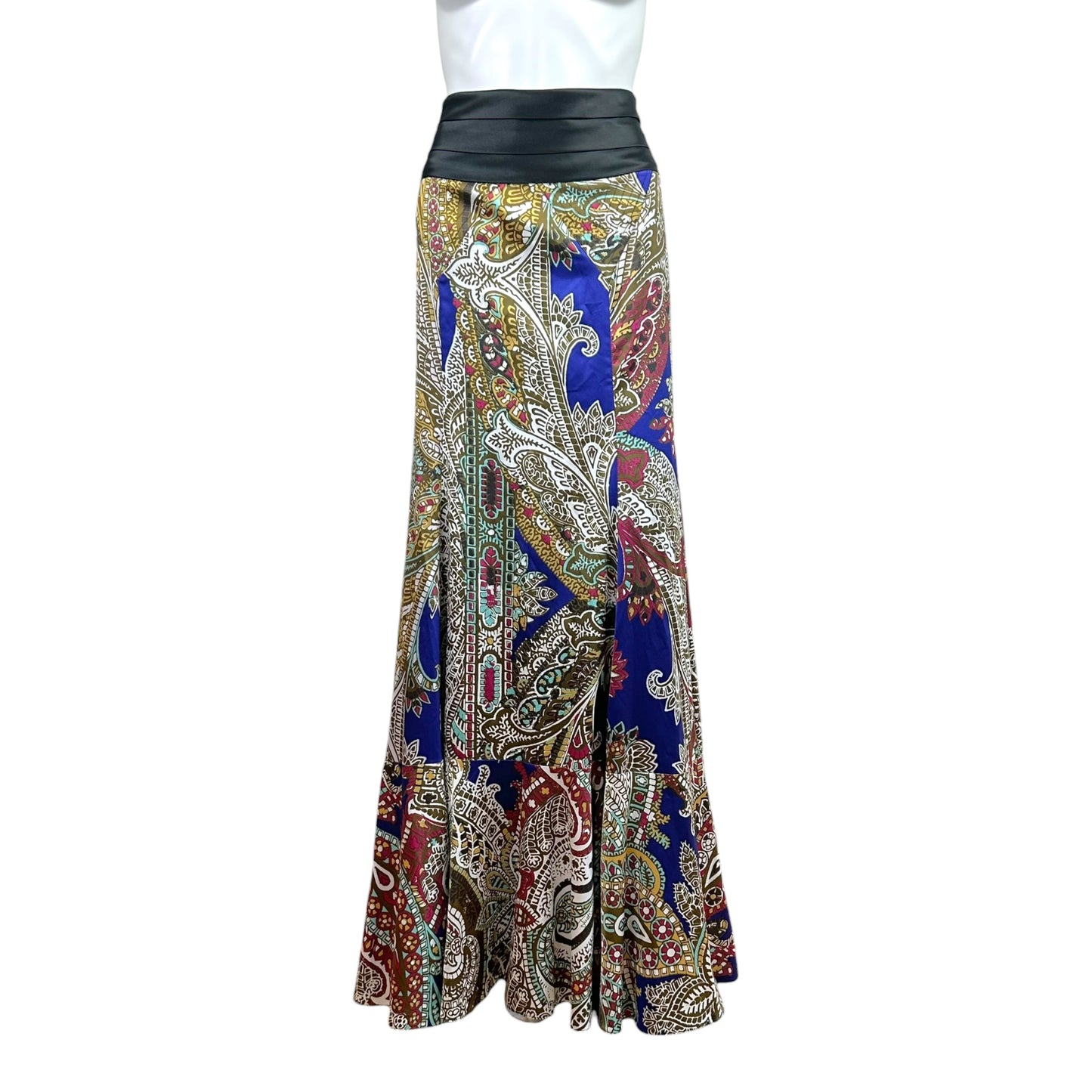 Just Cavalli Roberto Cavalli Jewel-Tone Paisley Print Satin Maxi Skirt