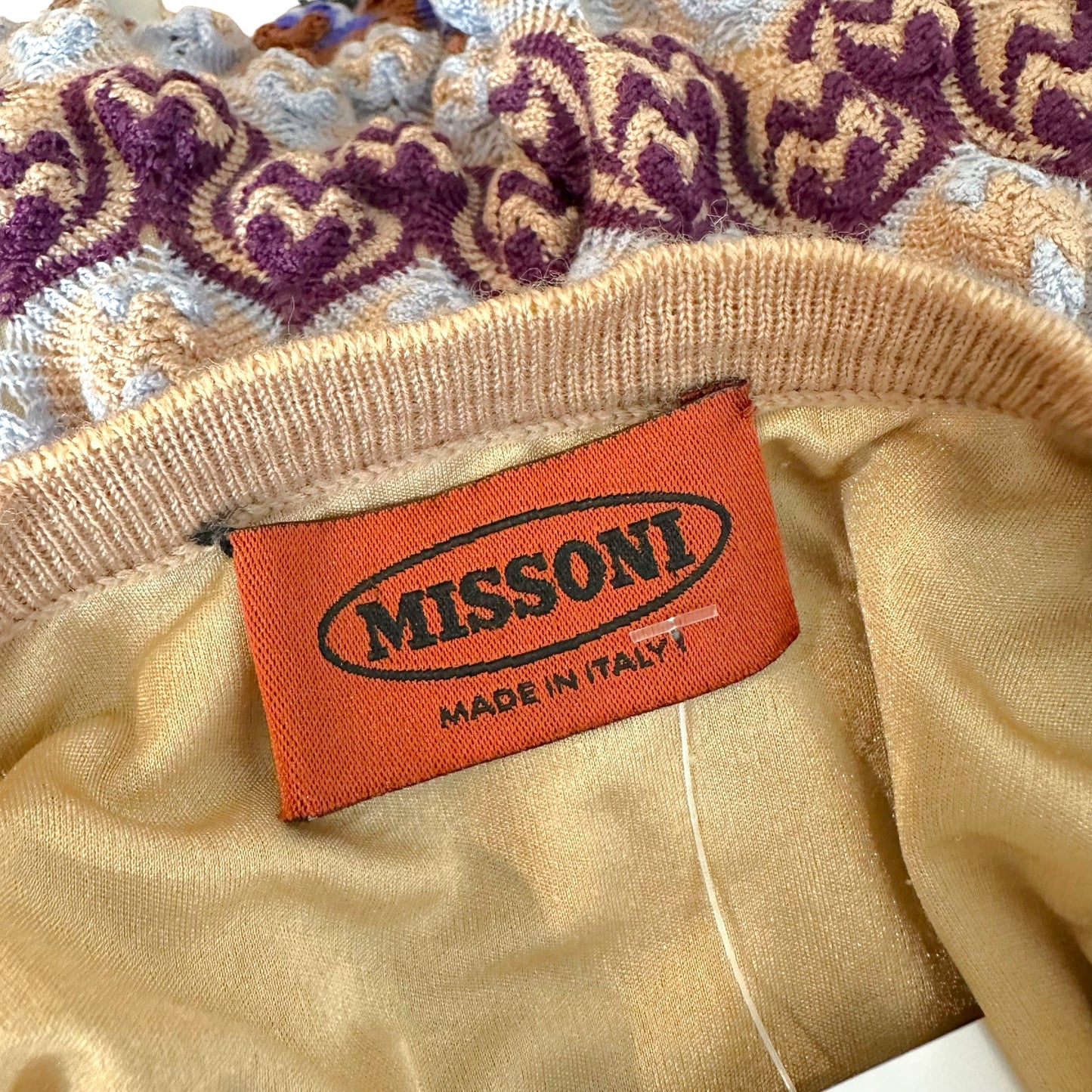 Missoni Beige & Blue Chevron Knit Midi Skirt